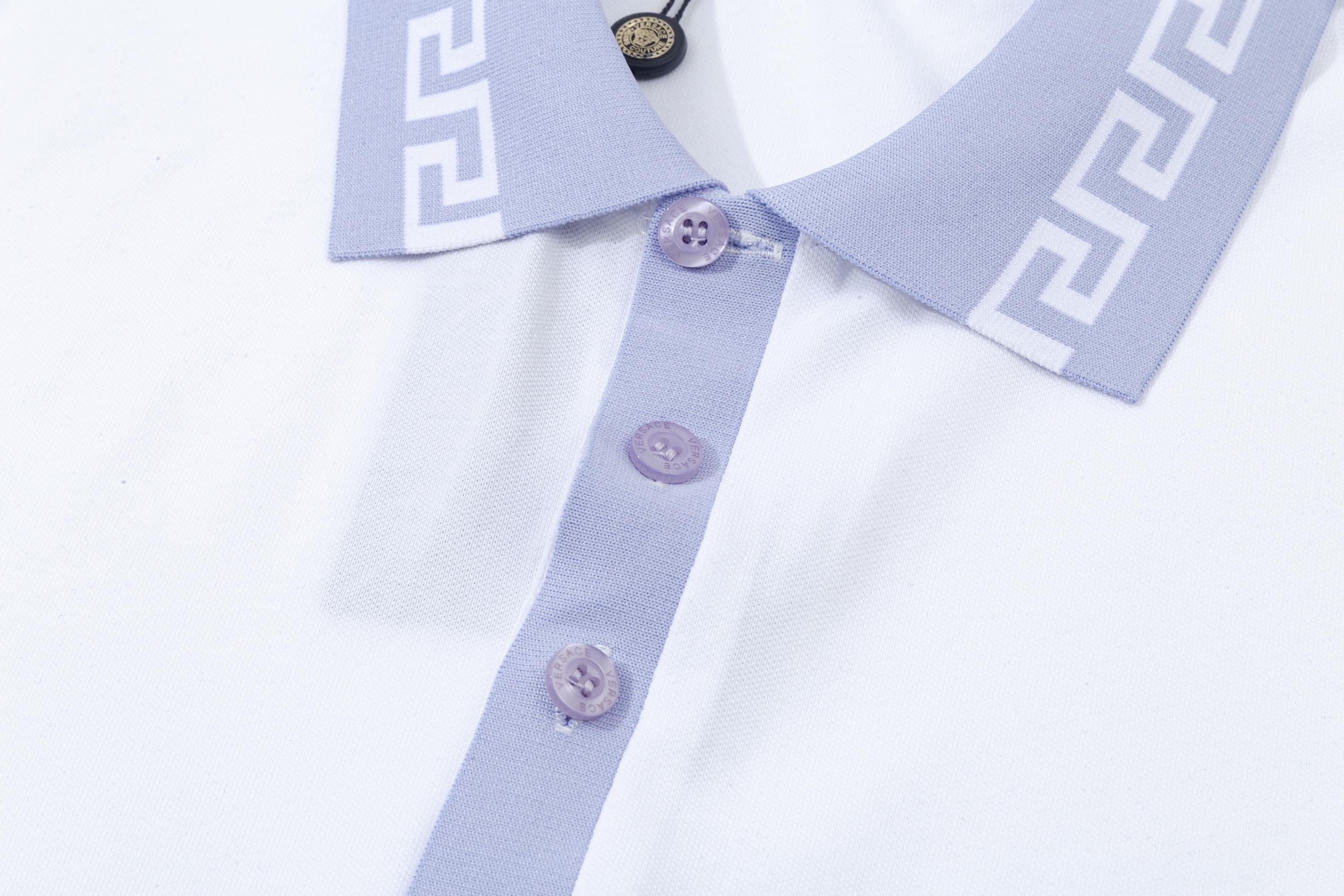 High-Quality Versace Polo Shirts with Gorretex Logo Buttons in White and Light Blue - 图片 6