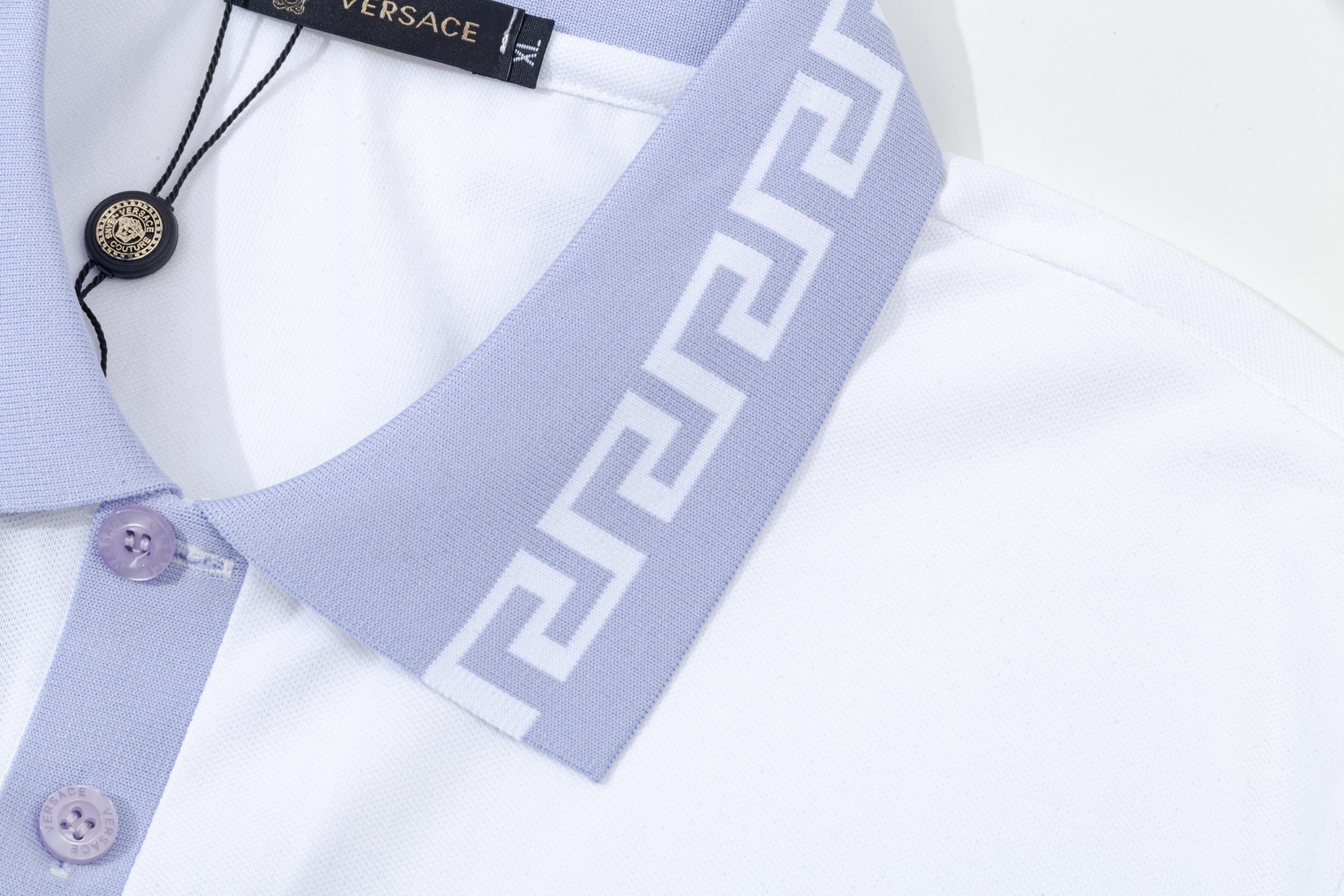 High-Quality Versace Polo Shirts with Gorretex Logo Buttons in White and Light Blue - 图片 5