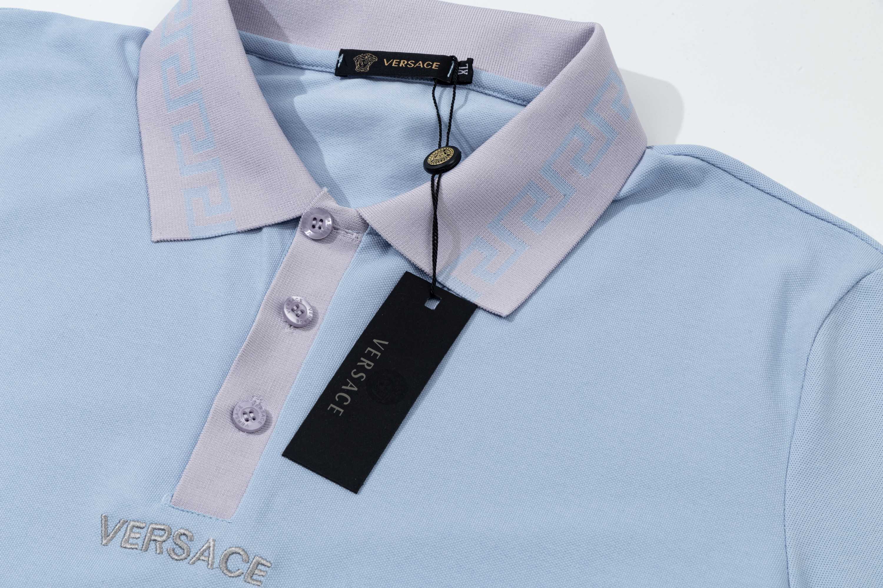 High-Quality Versace Polo Shirts with Gorretex Logo Buttons in White and Light Blue. - 图片 7