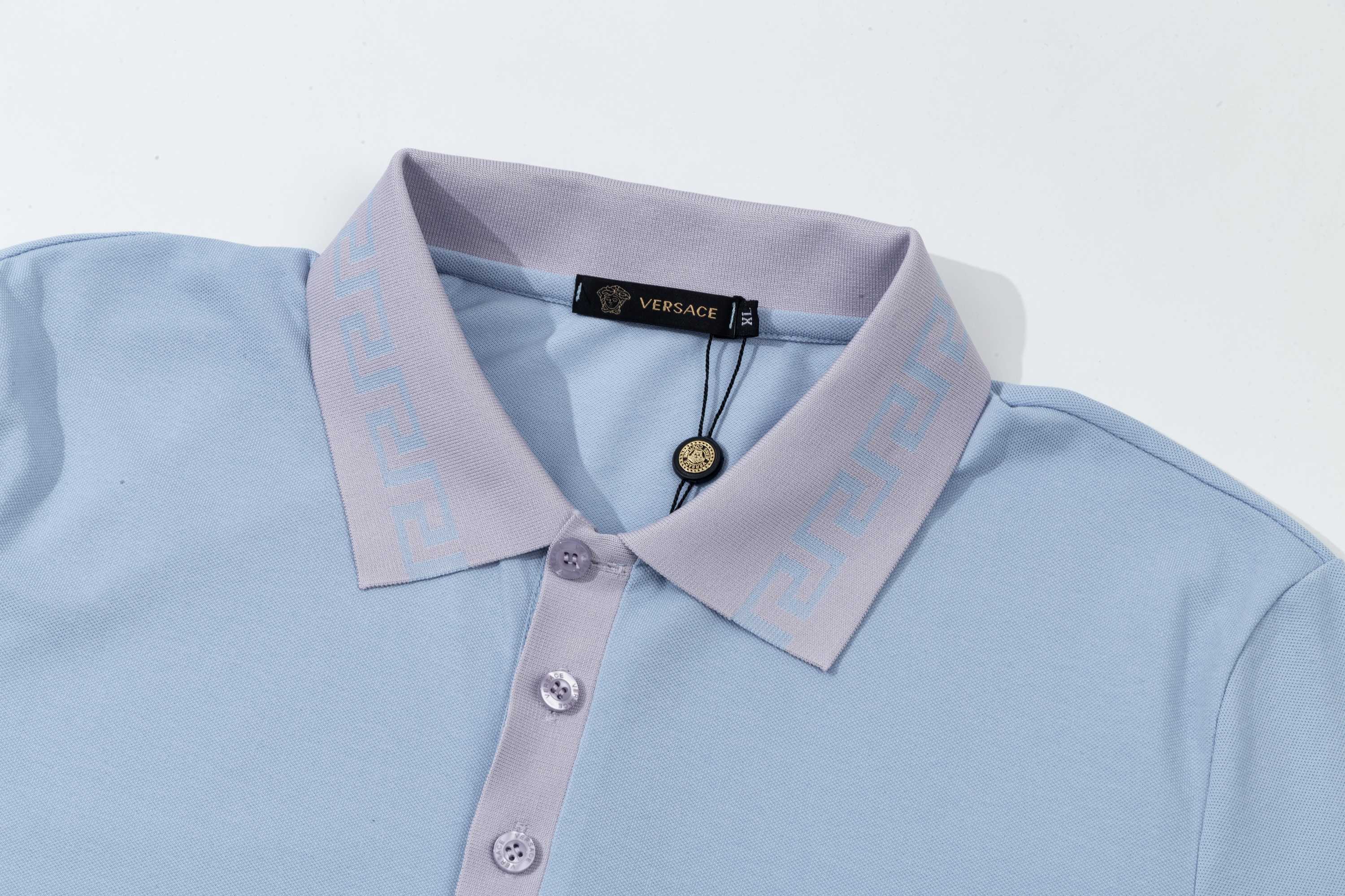 High-Quality Versace Polo Shirts with Gorretex Logo Buttons in White and Light Blue. - 图片 3