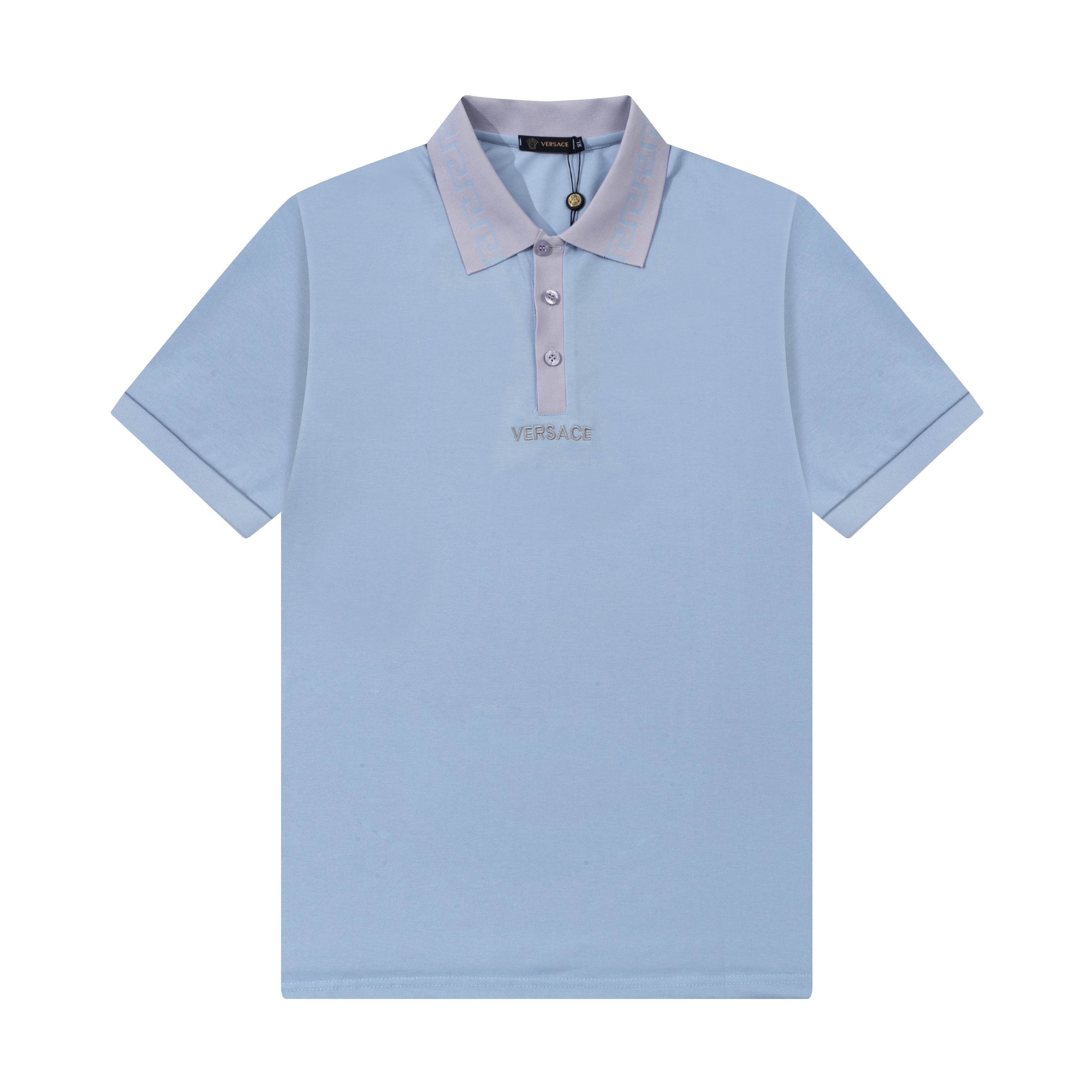 High-Quality Versace Polo Shirts with Gorretex Logo Buttons in White and Light Blue. - 图片 1