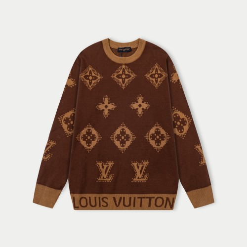 Louis Vuitton 25SS Brown Wool Blend Sweater with Monogram Pattern 1 Louis Vuitton 25SS Brown Wool Blend Sweater with Monogram Pattern