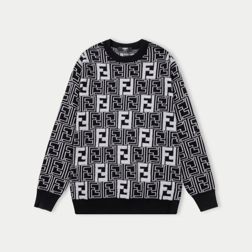 Fendi FF Motif Wool Sweater, Round Neck, Long Sleeves, Unisex Design 1 Fendi FF Motif Wool Sweater, Round Neck, Long Sleeves, Unisex Design