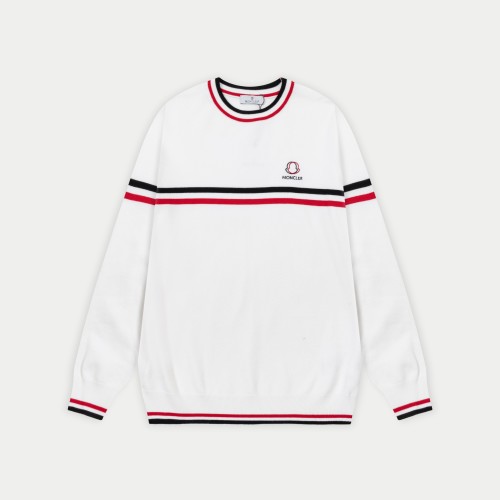 Moncler Striped Wool Sweater - Stylish Crew Neck Knitwear in White and Blue 1 Moncler Striped Wool Sweater - Stylish Crew Neck Knitwear in White and Blue