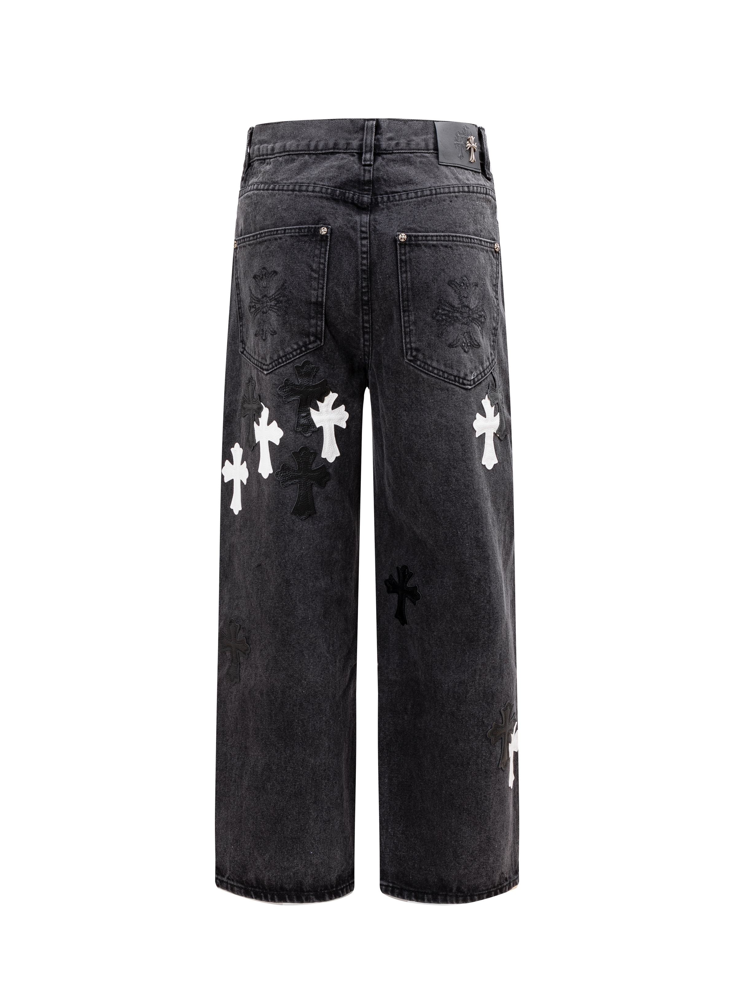 Chrome Hearts Black Cross Patch Wide Leg Jeans