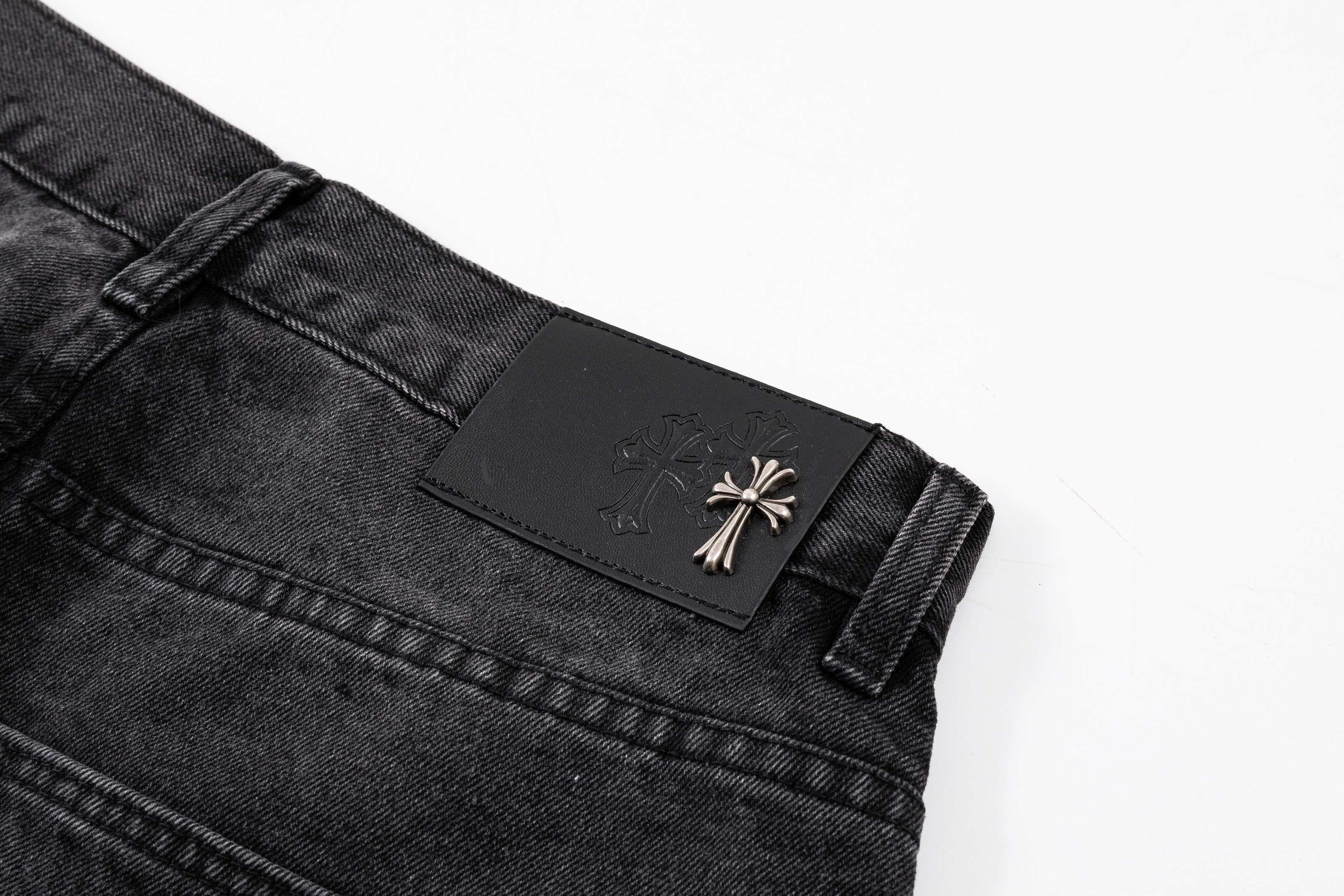 Chrome Hearts Black Cross Patch Wide Leg Jeans