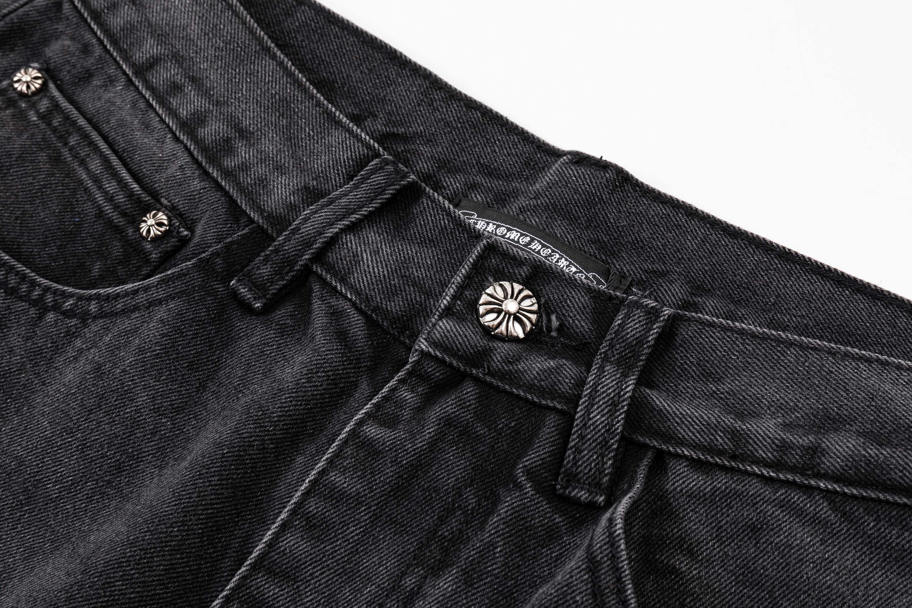 Chrome Hearts Black Cross Patch Wide Leg Jeans