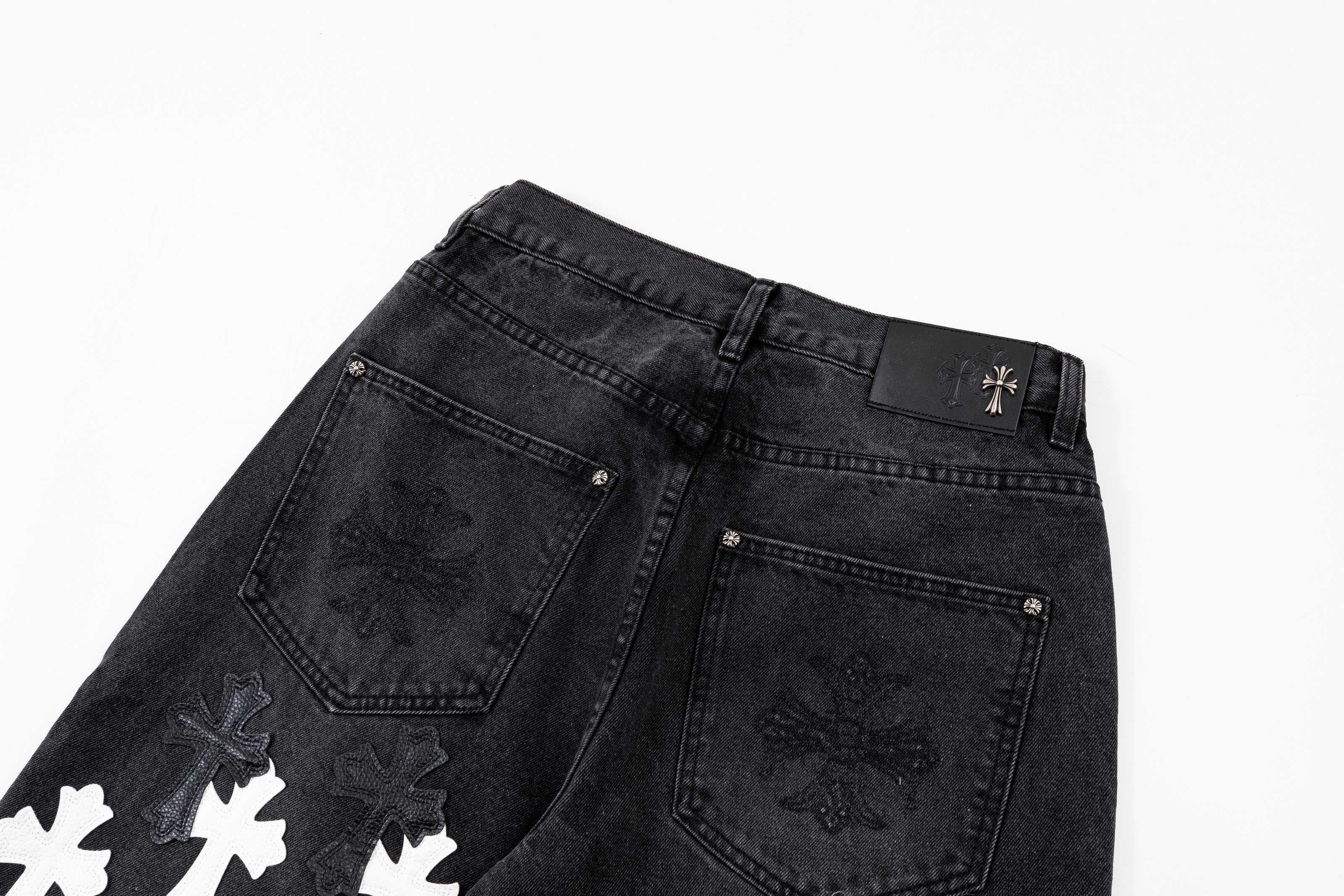 Chrome Hearts Black Cross Patch Wide Leg Jeans