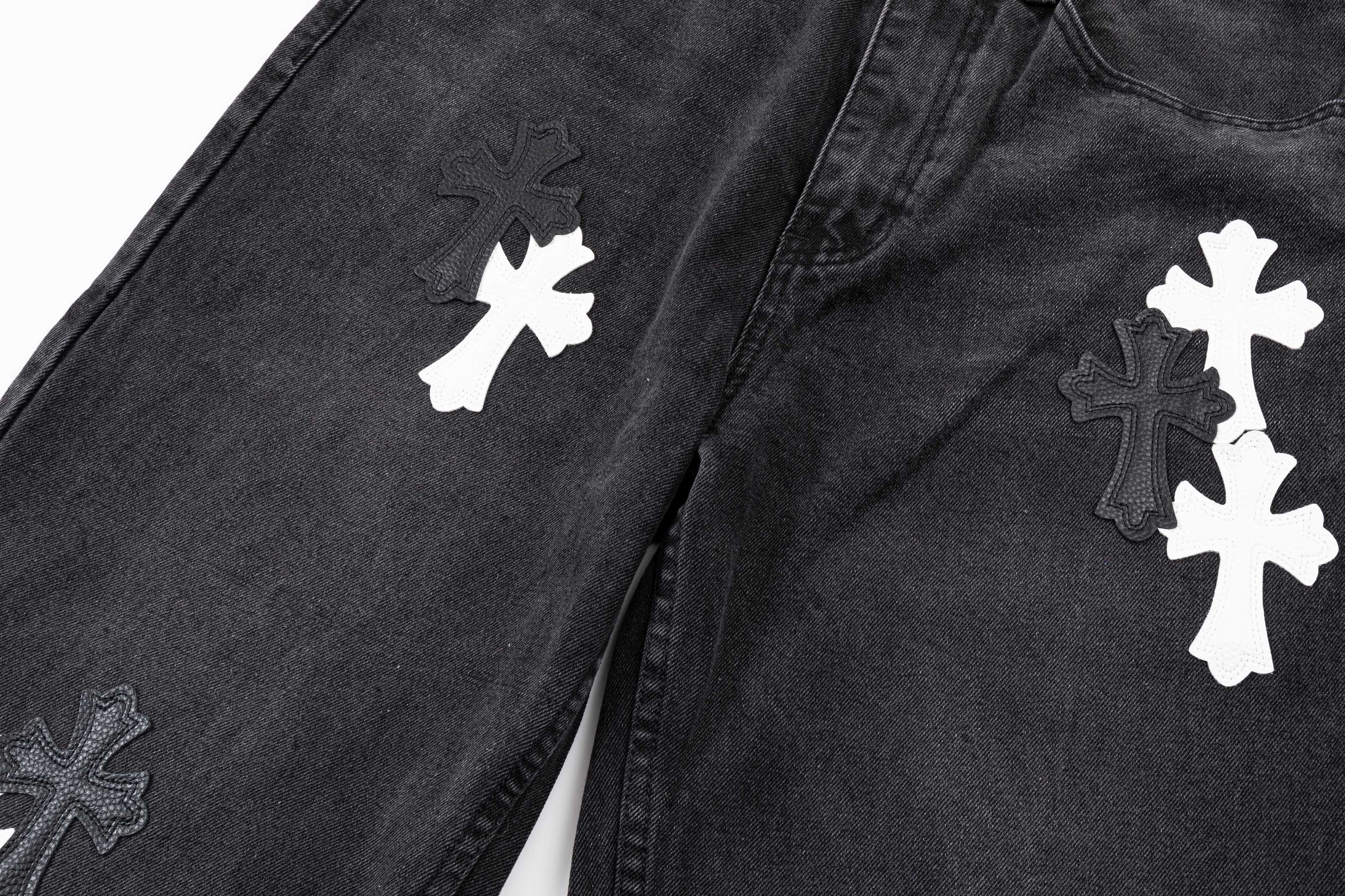 Chrome Hearts Black Cross Patch Wide Leg Jeans