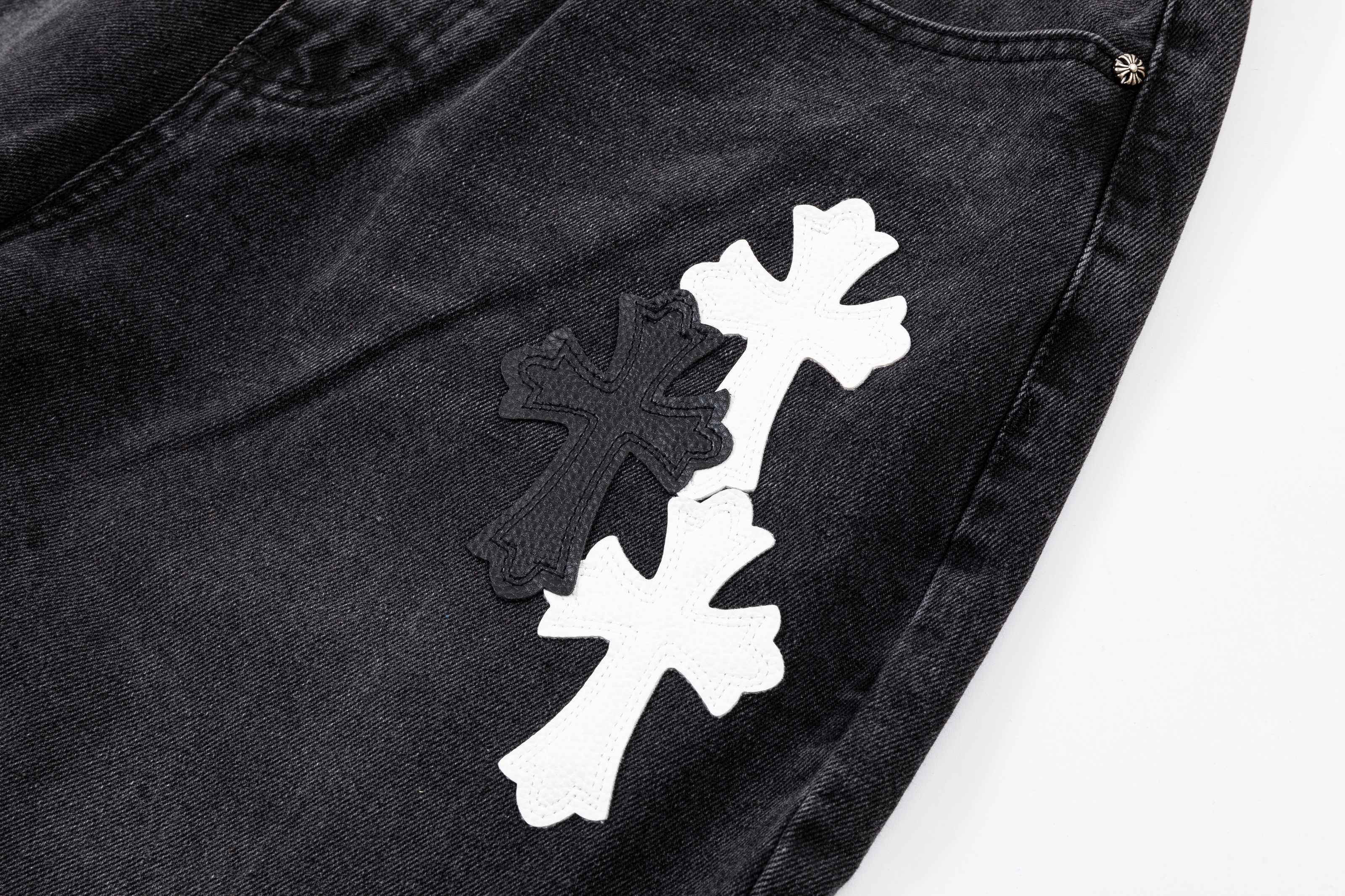 Chrome Hearts Black Cross Patch Wide Leg Jeans