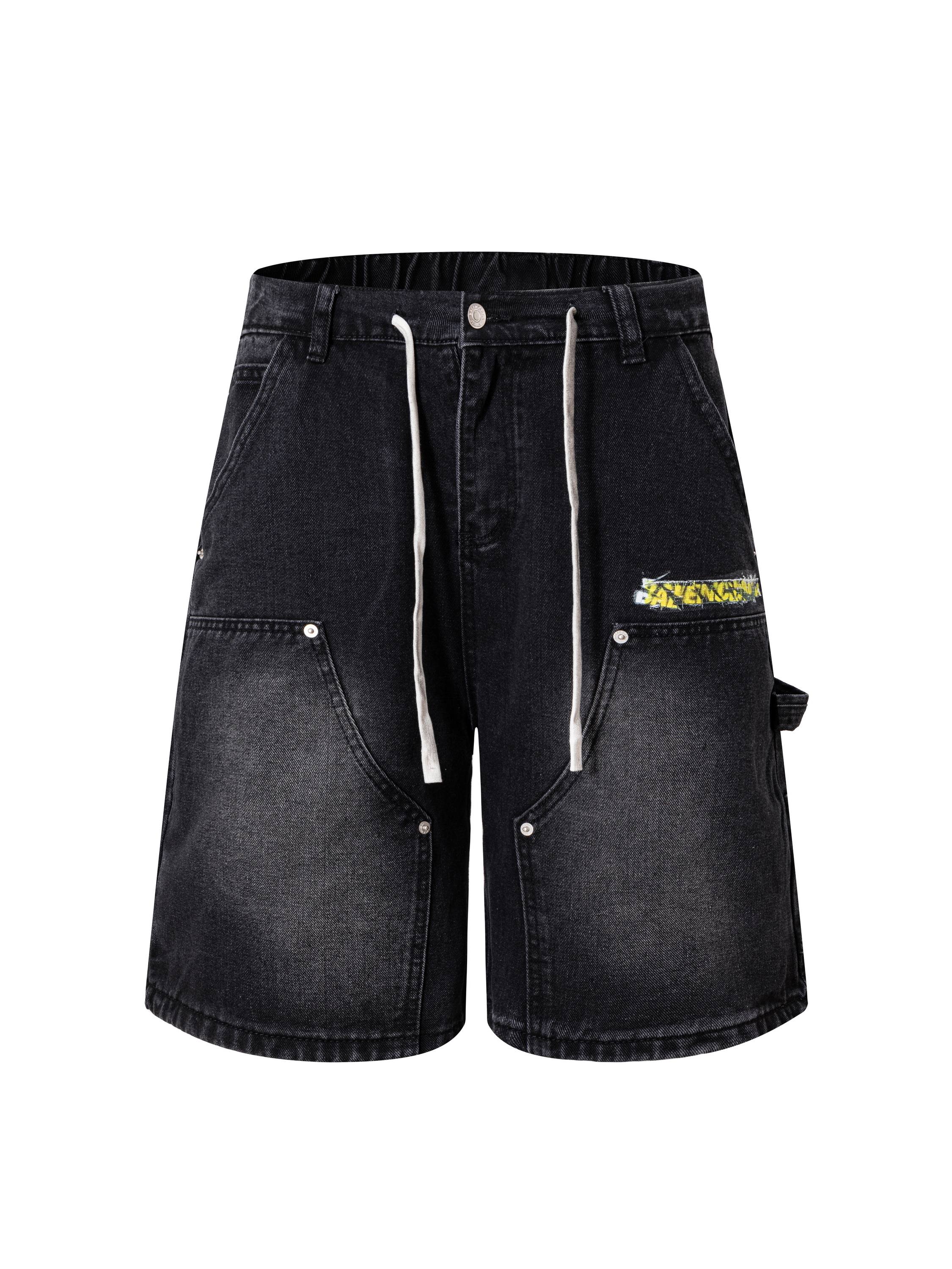 P135 Balenciaga BALENCIAGA 26ss pantalones cortos de mezclilla, cinta con estampado de graffiti, accesorios de hardware…
