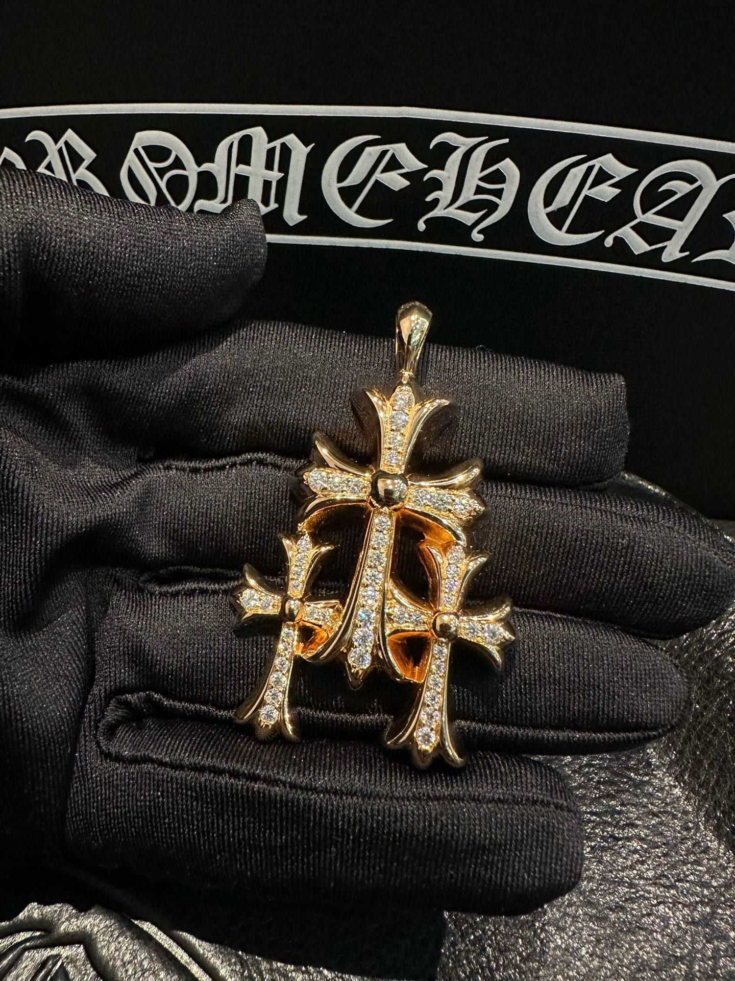Custom order real shot, ring, gold-plated with diamond setting, necklace pendant