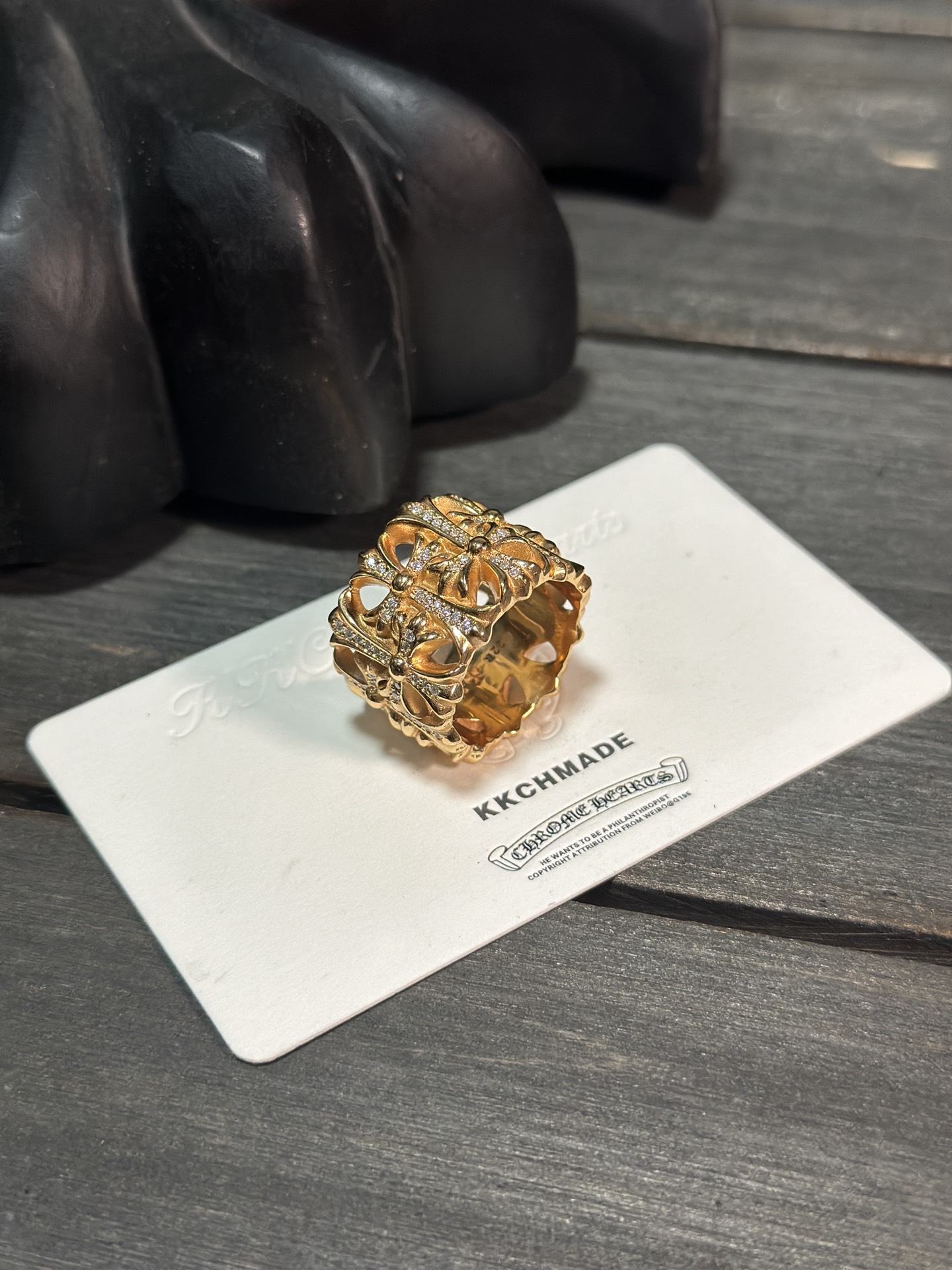 Ring, Custom Gold-Plated Diamond Setting