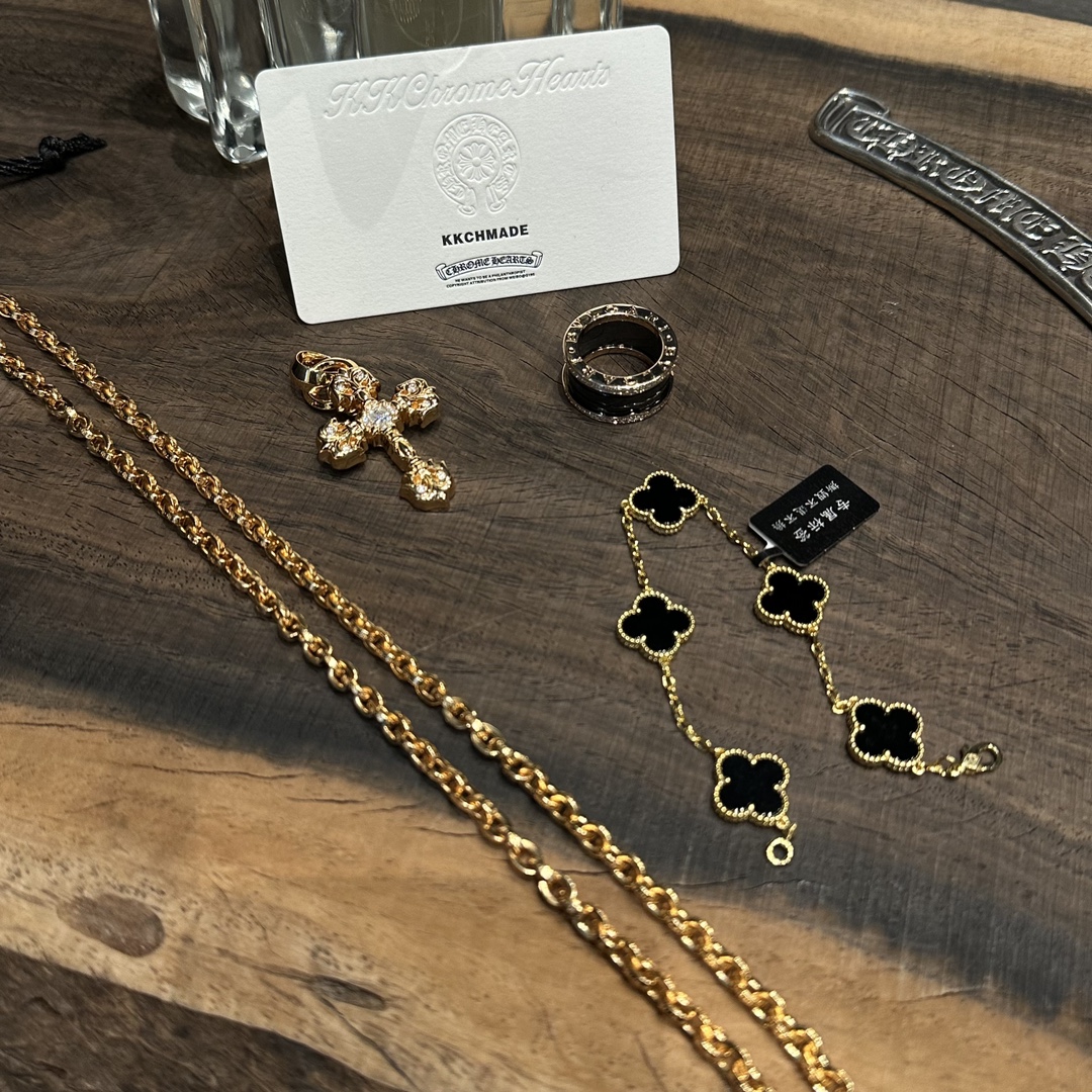 VCA Bracelet, Gold-Plated Diamond Custom, Necklace Pendant, Bvlgari Ring