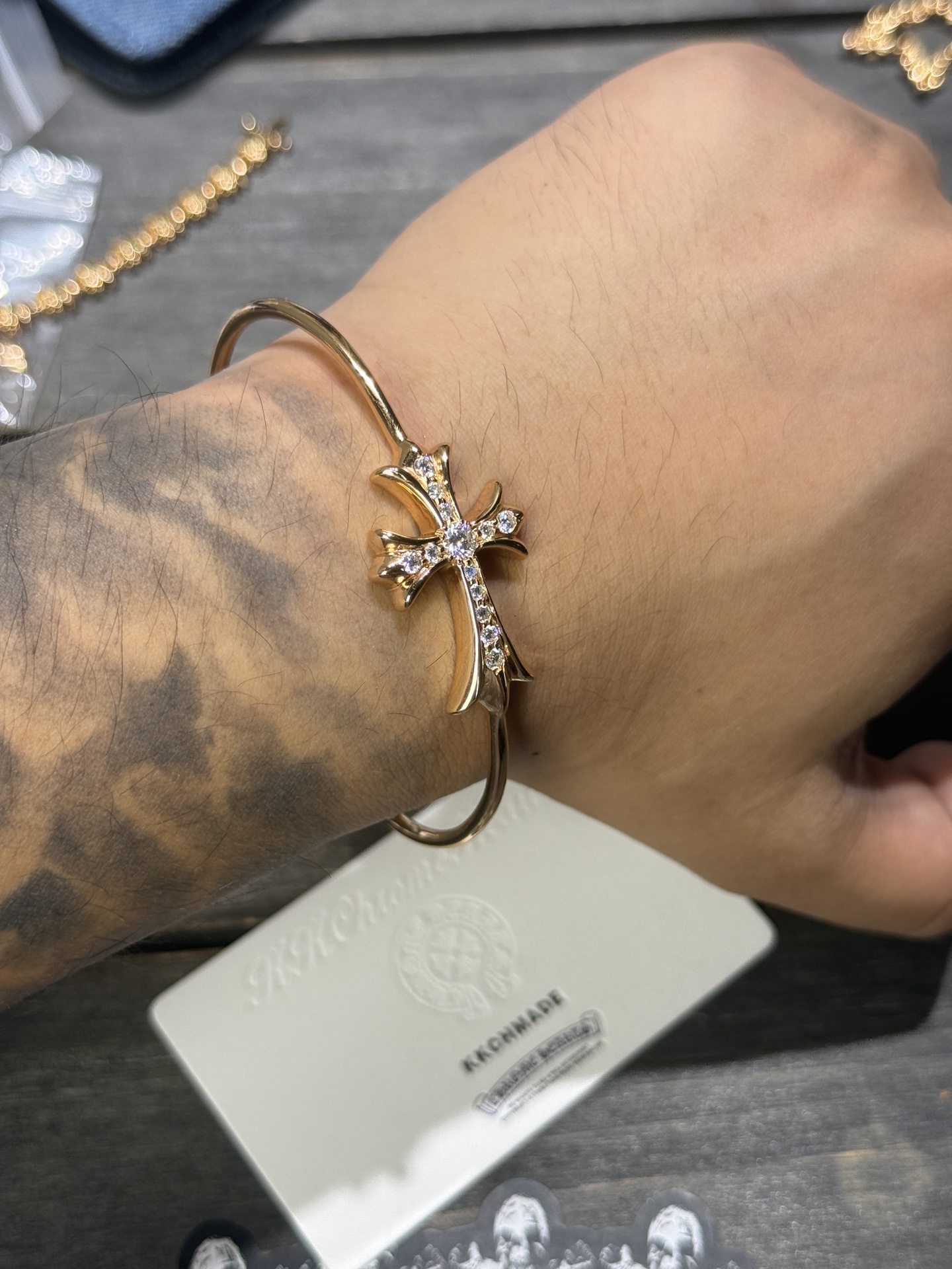 Custom Gold-Plated Diamond Setting, Bracelet Bangle
