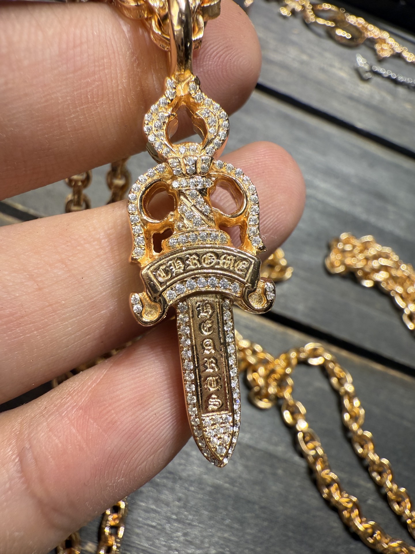 Gold-plated diamond-set customization, 22k real gold customization, necklace pendant