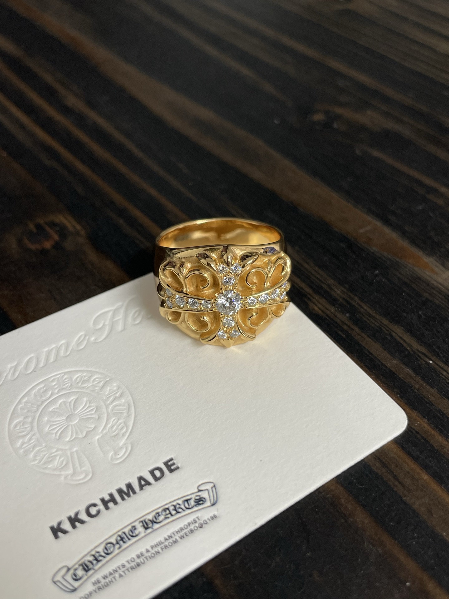 Ring, Custom Gold-Plated Diamond Setting