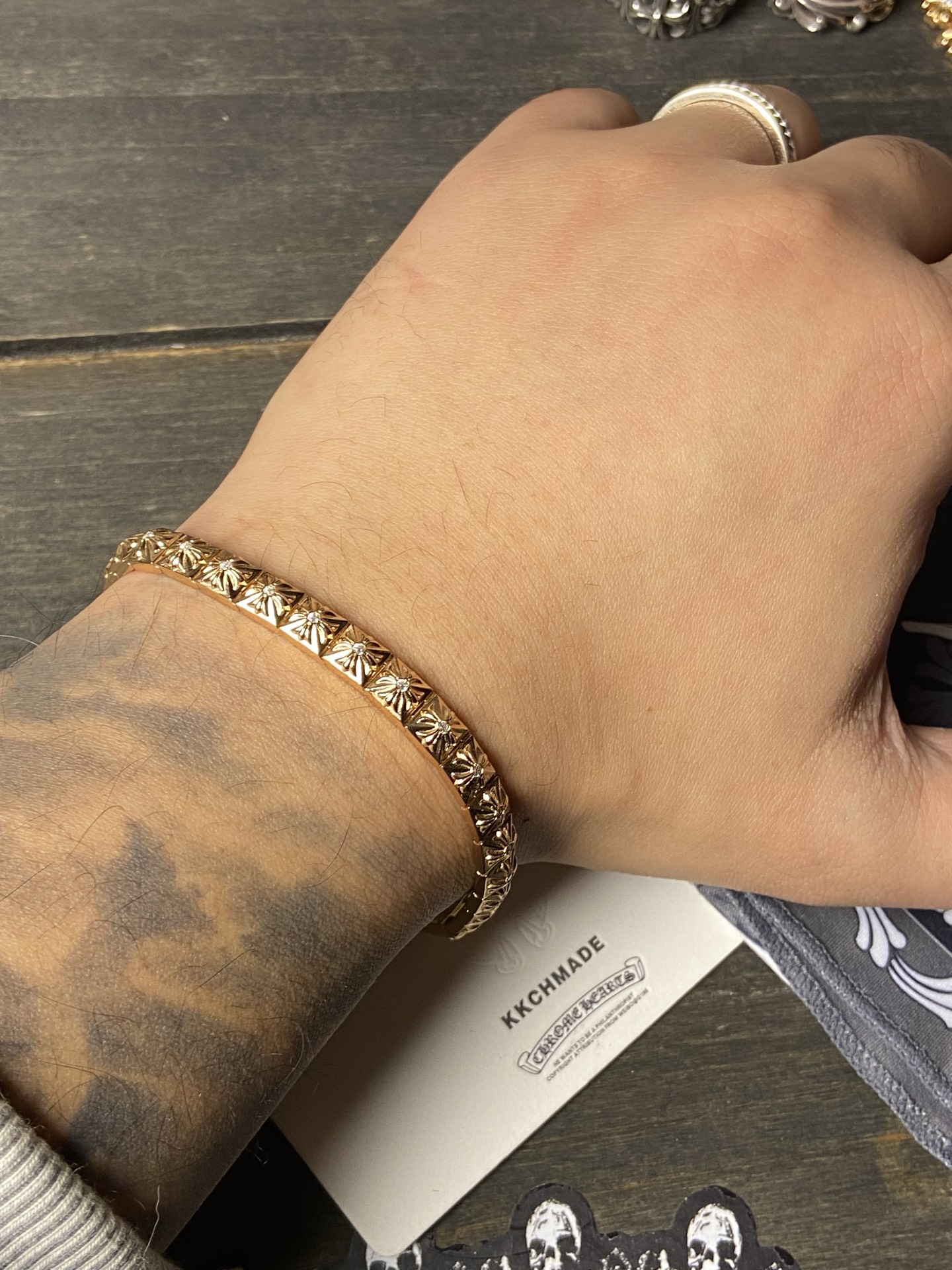 Custom Gold-Plated Diamond Setting, Bracelet Bangle