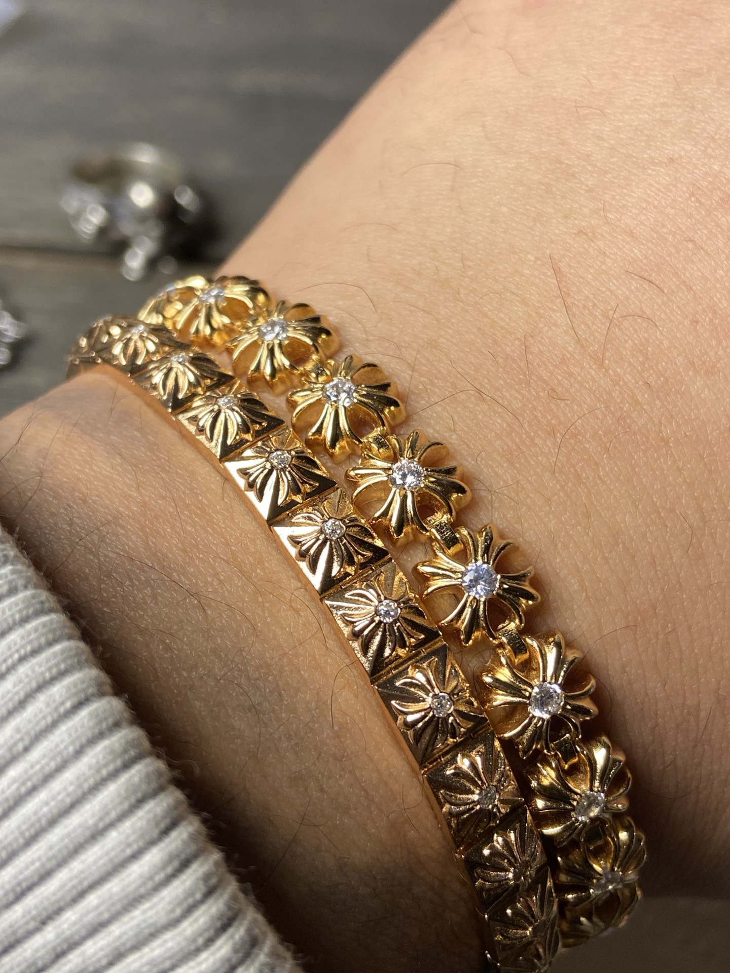 Custom Gold-Plated Diamond Setting, Bracelet Bangle