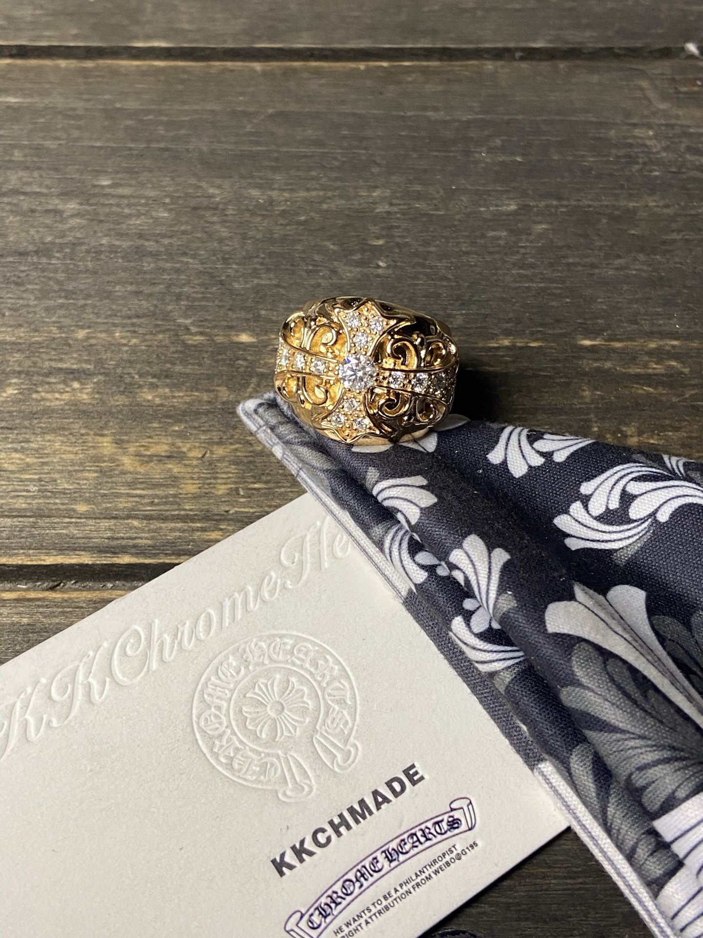 Ring, Custom Gold-Plated Diamond Setting