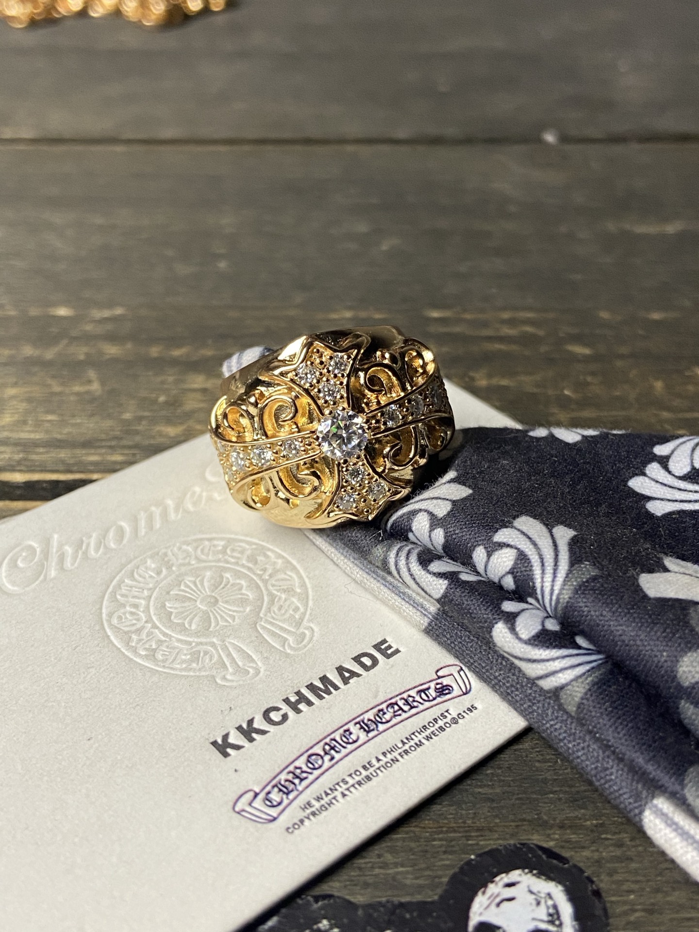 Ring, Custom Gold-Plated Diamond Setting