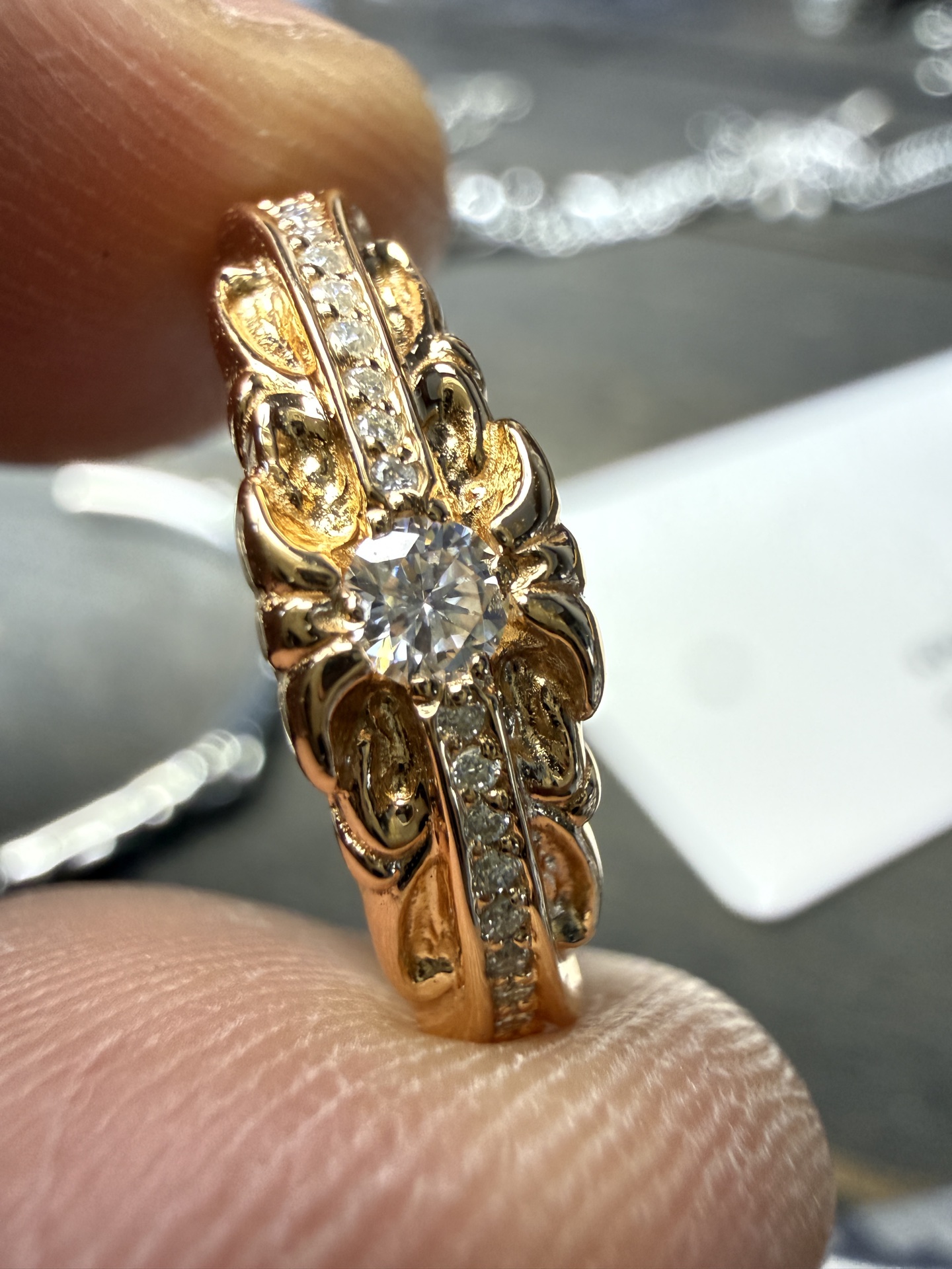 Ring, Custom Gold-Plated Diamond Setting