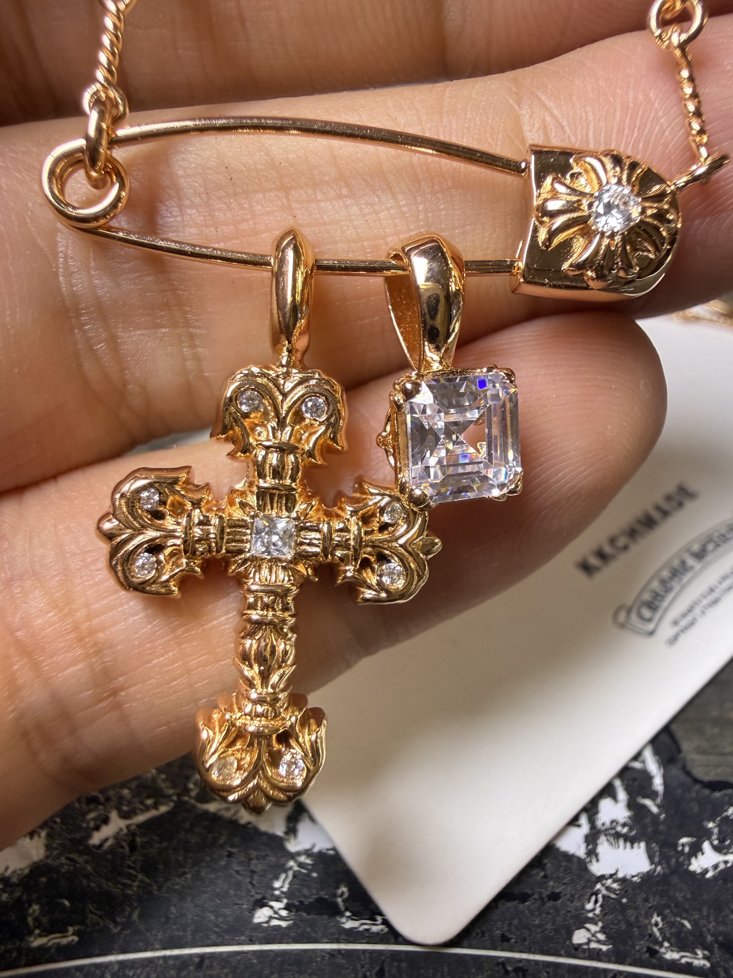Custom Gold-Plated Diamond Setting, Necklace Pendant