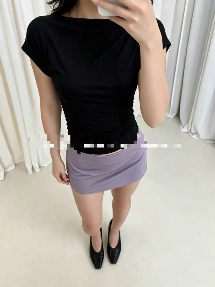 NO:893809,RA 2026 new summer one-shoulder rolled-sleeve T-shirt, super slim, two colors and three sizes, sml,,tees,t-shirt,19860909RA 2026夏季新款一字肩卷袖T恤 超级显瘦 两色三码 sml,,tees，t-shirt,,Women's clothing