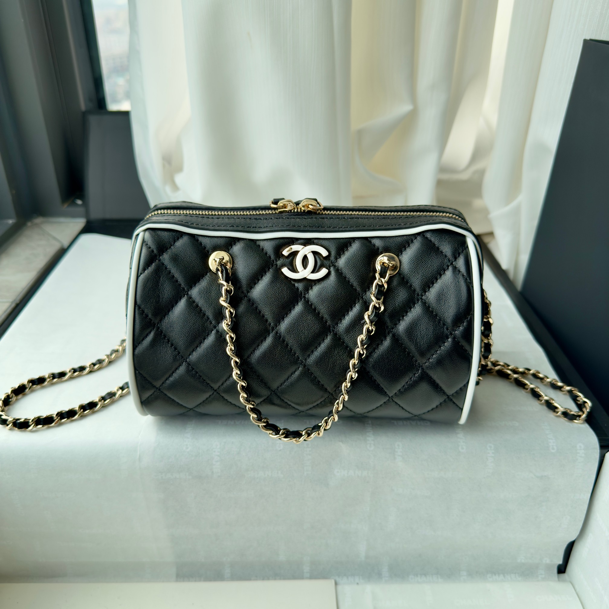 Elegant Chanel Quilted Leather Barrel Bag with Chain Strap 10 a1741512614693 0016