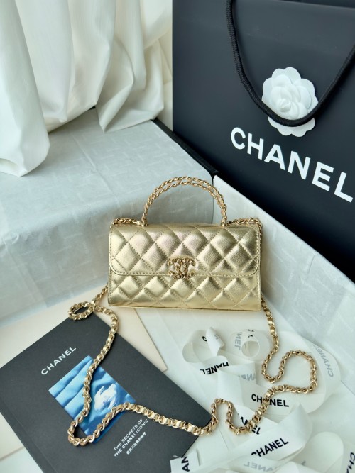 Chanel 25S Gold Quilted Leather Mini Top Handle Flap Bag 1 Chanel 25S Gold Quilted Leather Mini Top Handle Flap Bag