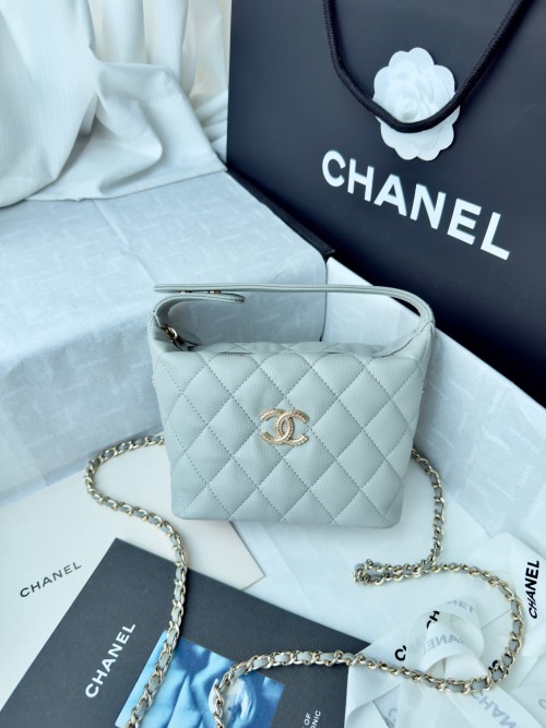 Chanel 25A Large Logo Lunch Box Bag Caviar Calfskin with Metal Chain Design 1 Chanel 25A Large Logo Lunch Box Bag Caviar Calfskin with Metal Chain Design