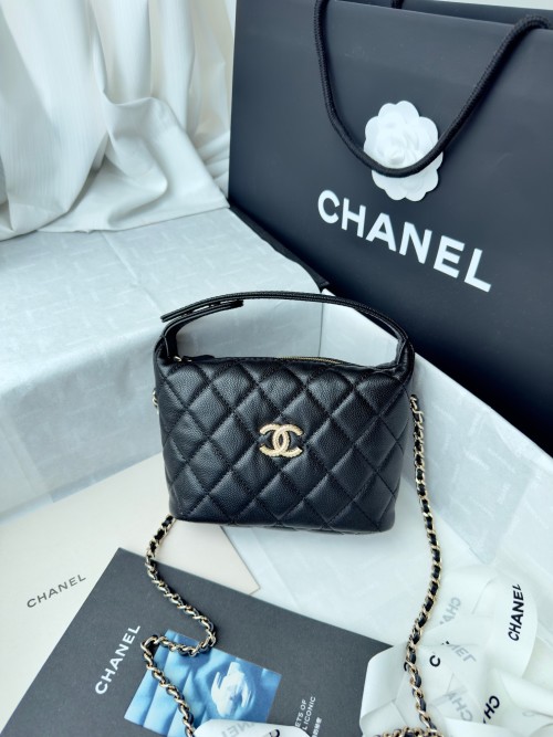 Chanel 25A Large Logo Lunch Box Bag, Caviar Calfskin with Metal Chain 1 Chanel 25A Large Logo Lunch Box Bag, Caviar Calfskin with Metal Chain