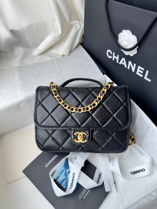 Chanel 25A Black Caviar Leather Shoulder Bag with Gold-Tone Hardware 1 Chanel 25A Black Caviar Leather Shoulder Bag with Gold-Tone Hardware