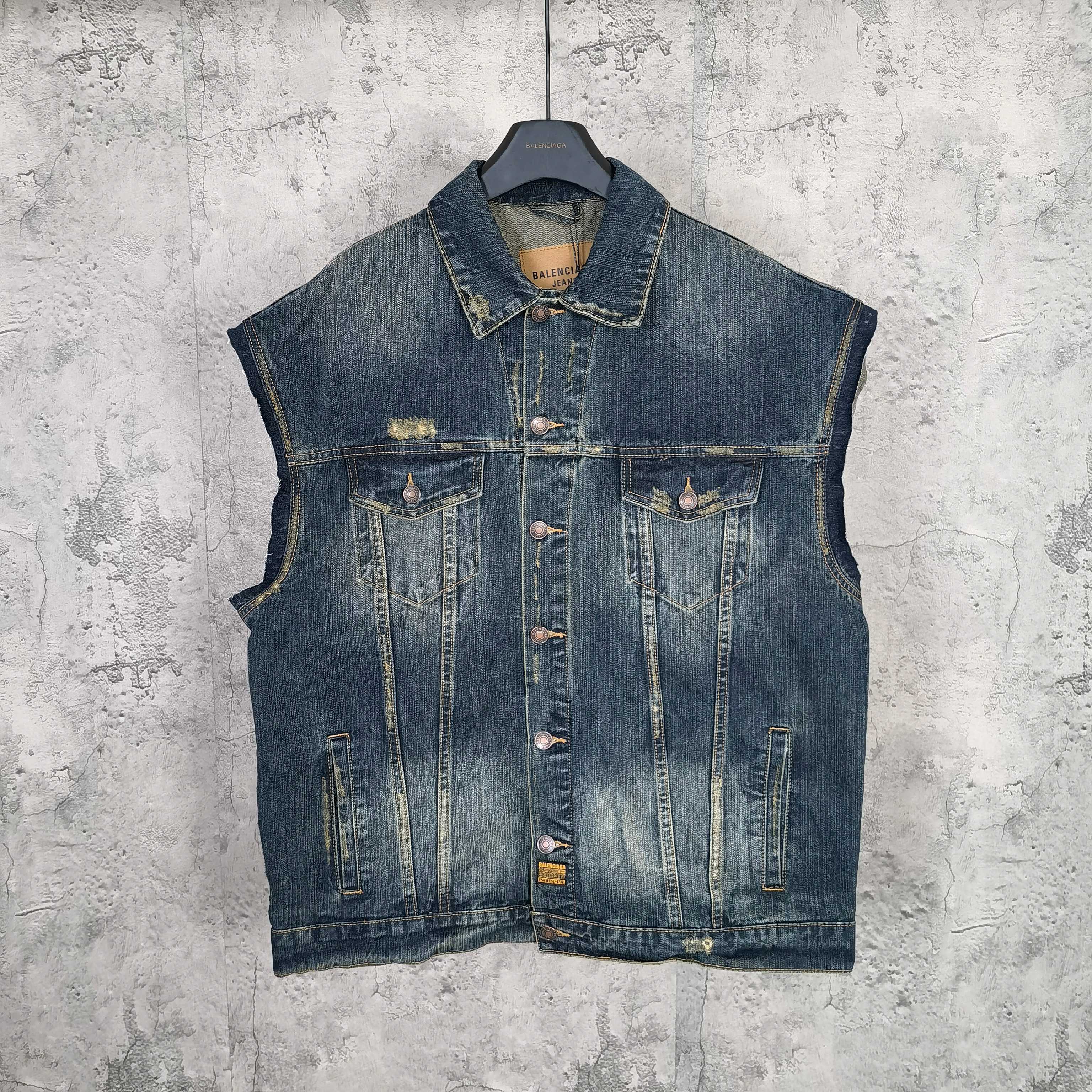 🅿️185 BLCG BAGGY DEIM JACKET 25FALL 磨损做旧破洞超大OS宽松版型牛仔马甲夹克外套 颜色: 深蓝色 码数: 1-2-3-4