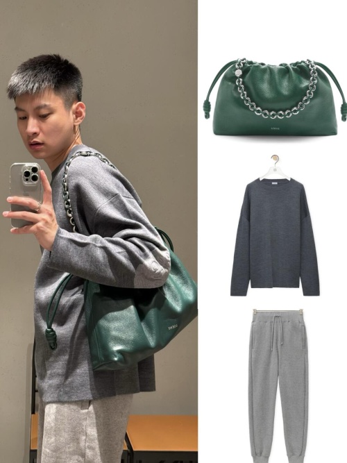LOEWE Flamenco Purse Large Cloud Bag in Deer Skin Leather, Green 1 LOEWE Flamenco Purse Large Cloud Bag in Deer Skin Leather, Green