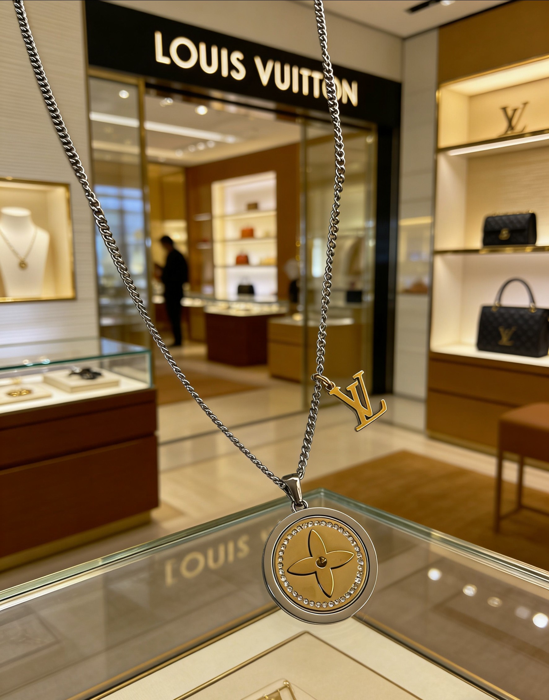 Louis Vuitton 驴家新款1V Catch 旋转圆牌项链 80184