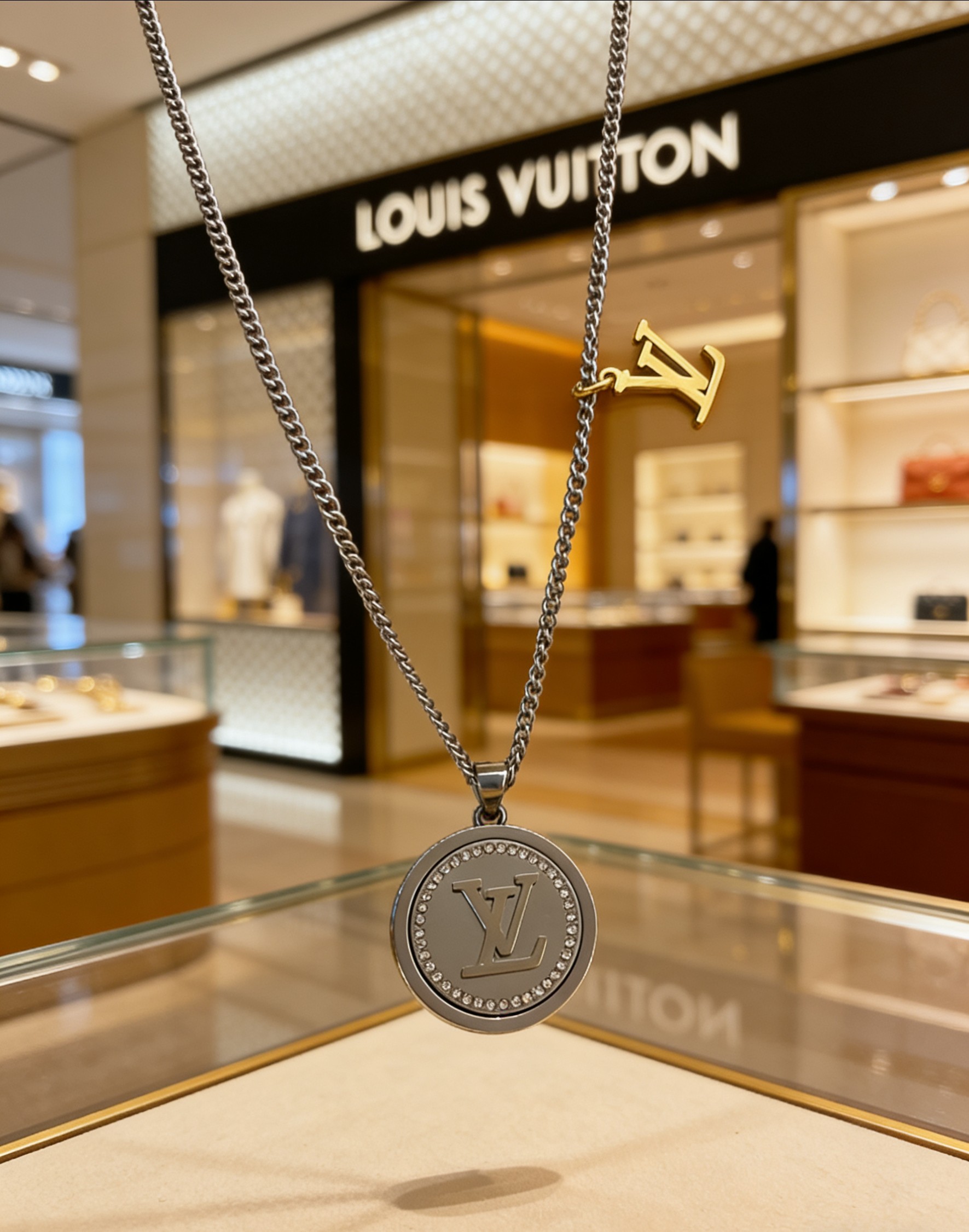 Louis Vuitton 驴家新款1V Catch 旋转圆牌项链 80184