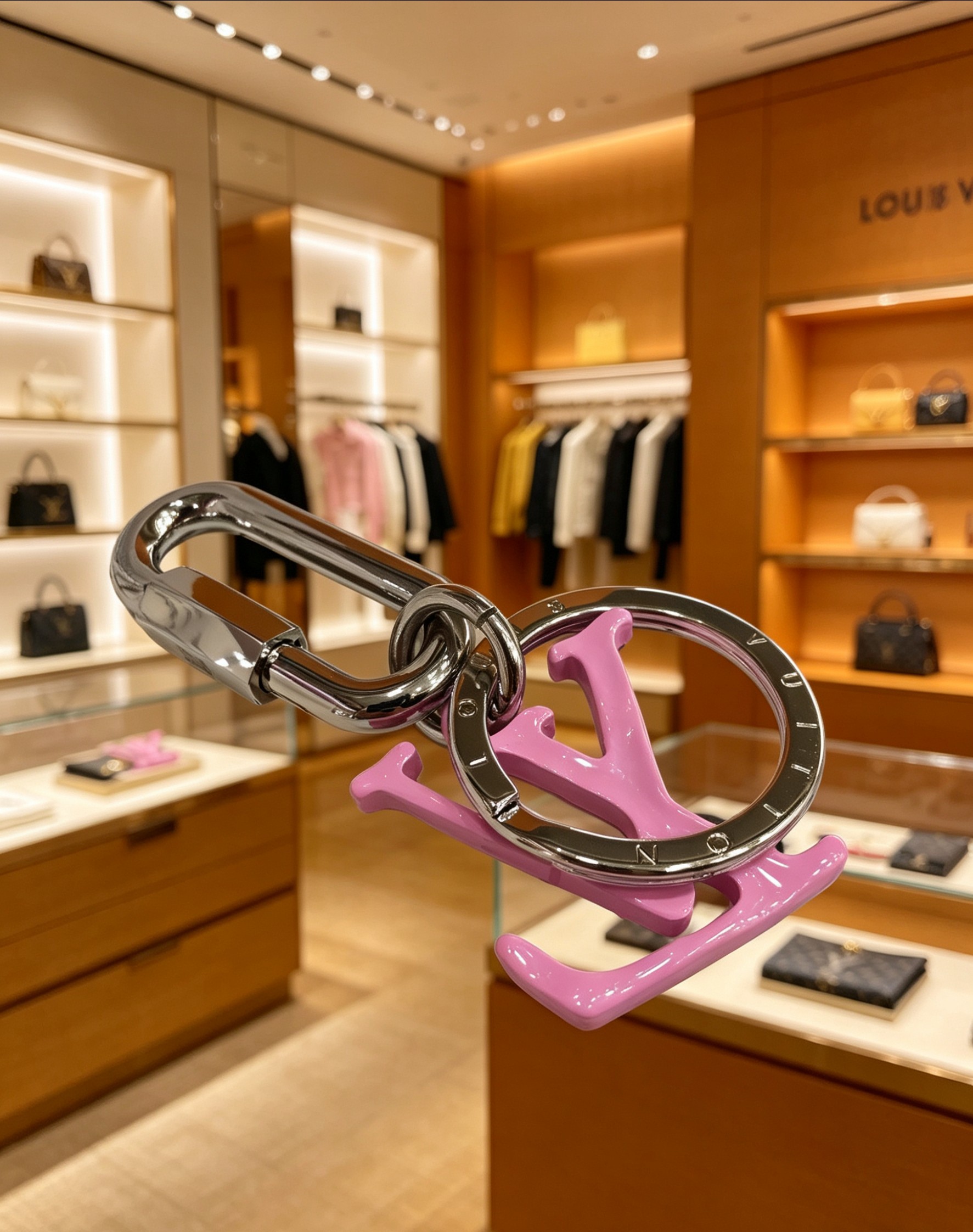 Louis Vuitton 本季腰带上的醒目搭扣化身为 1V Shape 包饰与钥匙扣 是一款标新立异的品牌标识
