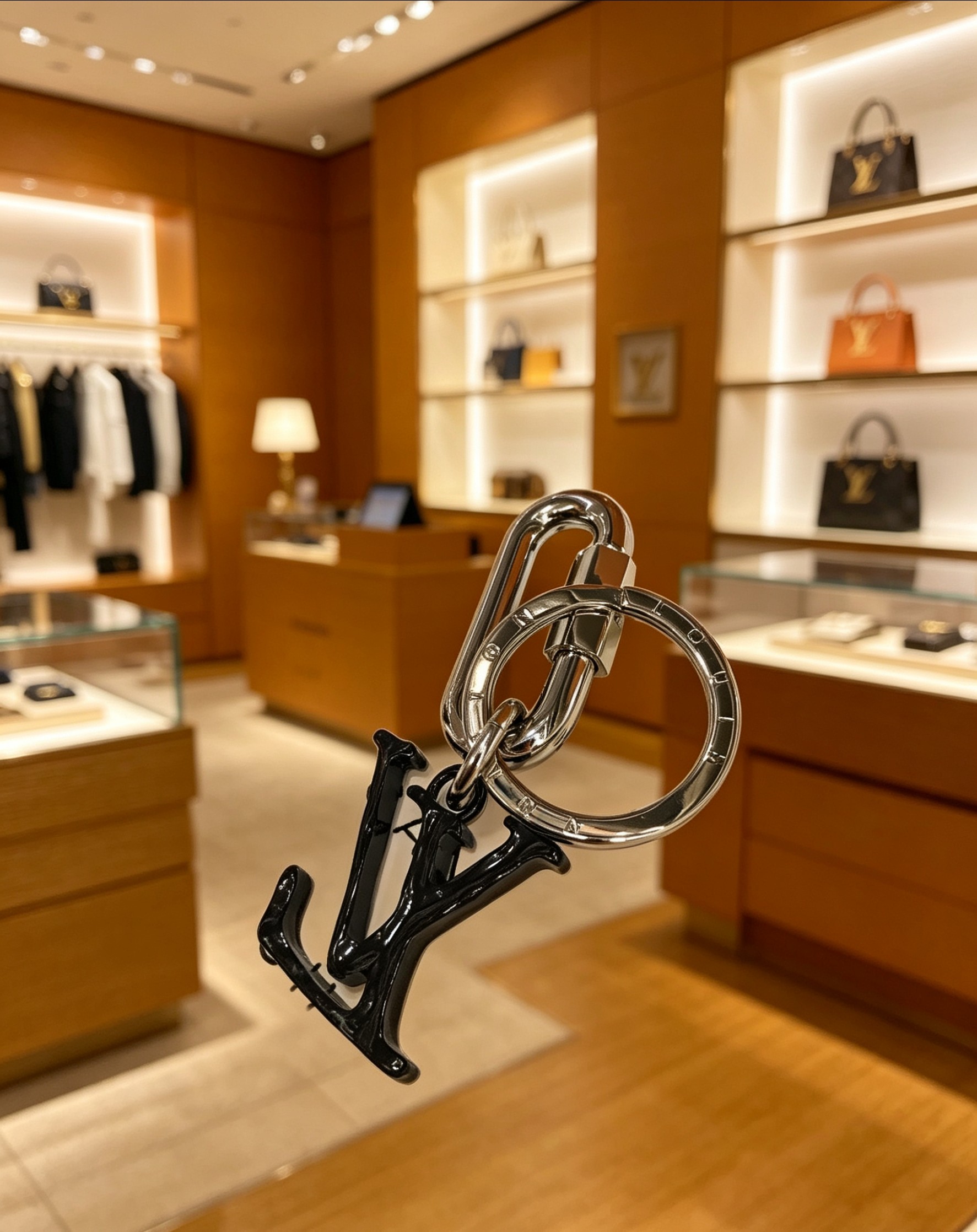 Louis Vuitton 本季腰带上的醒目搭扣化身为 1V Shape 包饰与钥匙扣 是一款标新立异的品牌标识