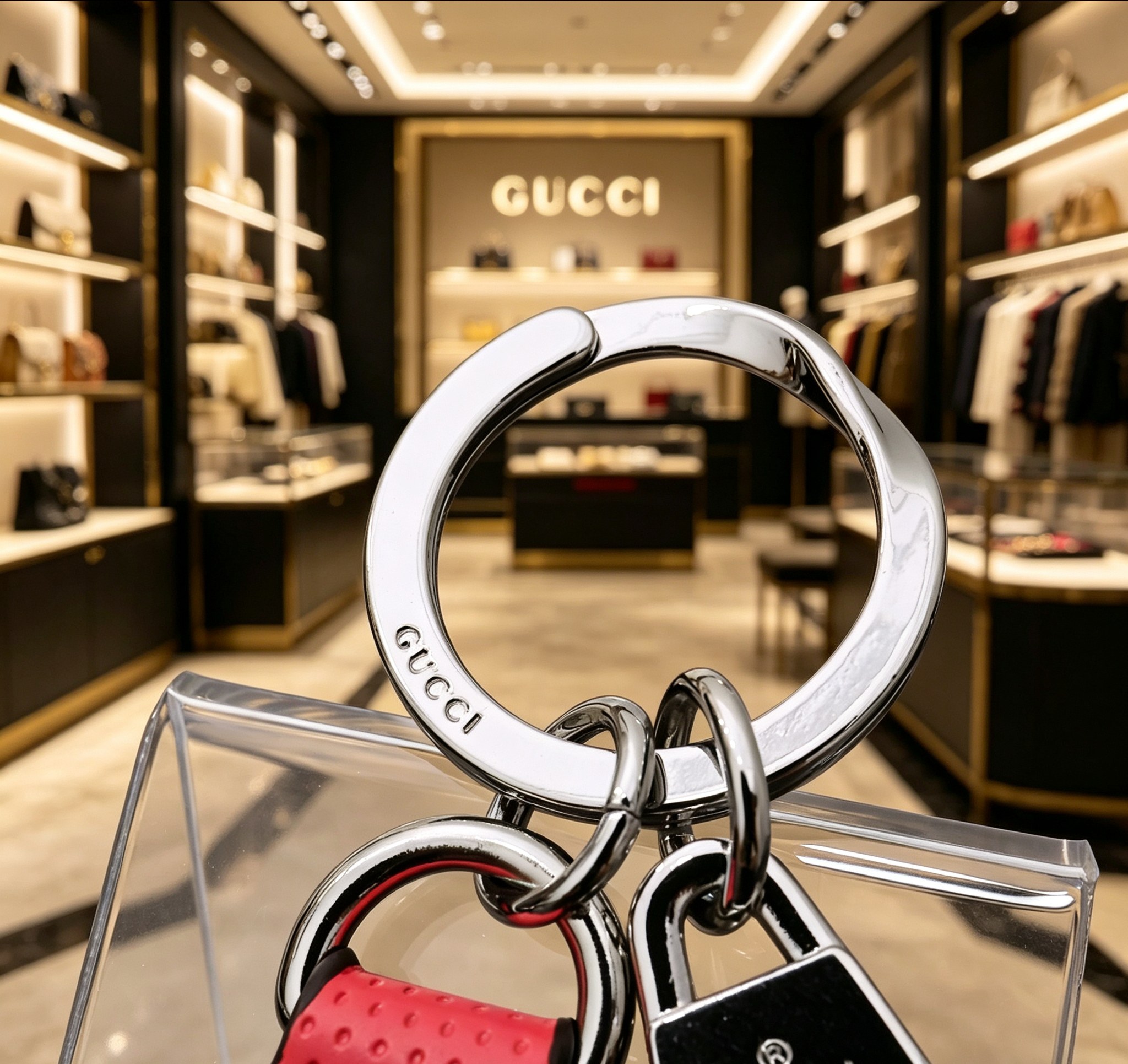 Gucci 古驰Gucci 双G红蓝标签造型钥匙扣