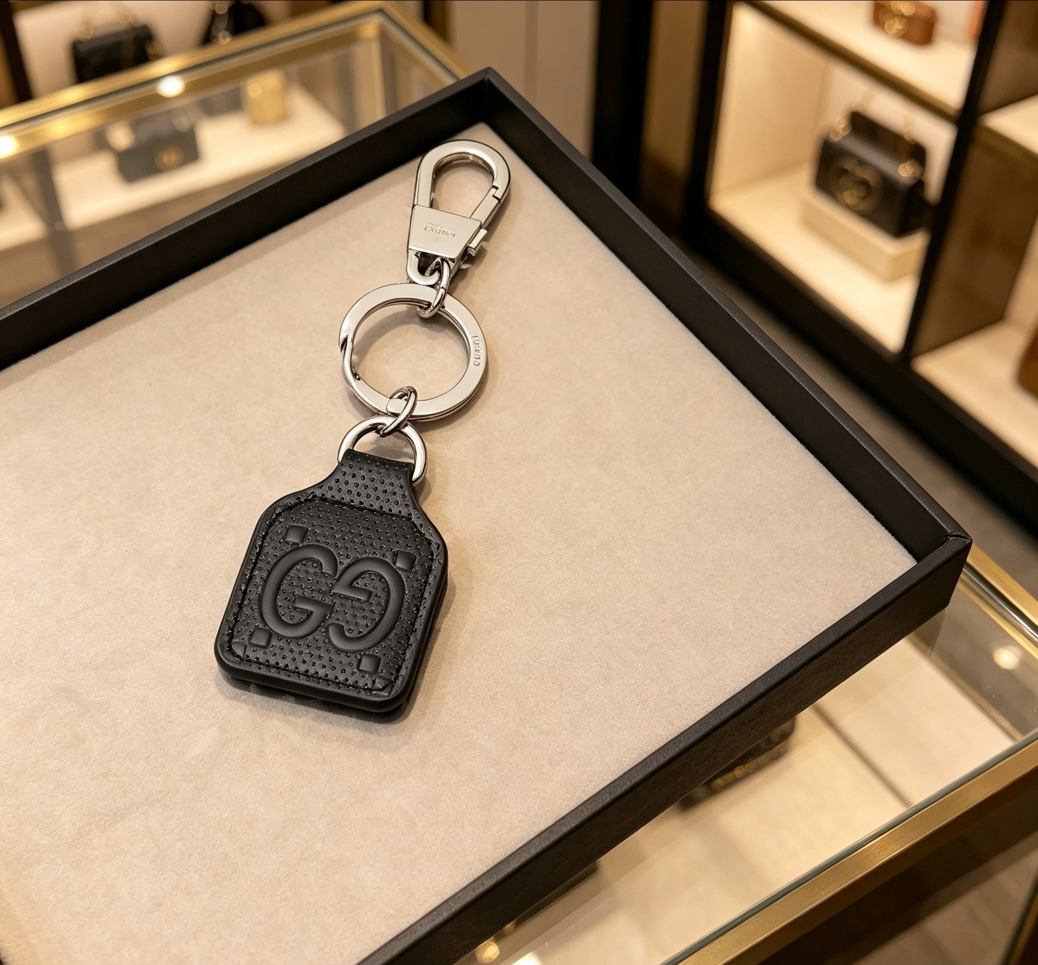 Gucci 古驰Gucci 双G黑色压纹标签钥匙扣