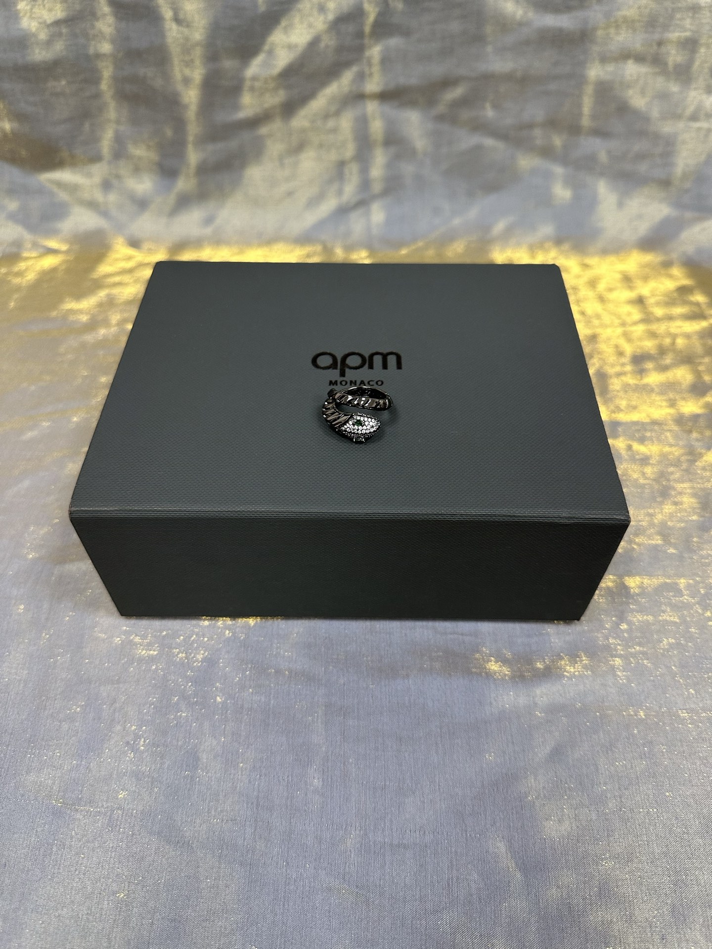 ¥118 新品 [杨紫同款]APM Monaco深灰色蛇形Kaa戒指 情侣对戒礼物