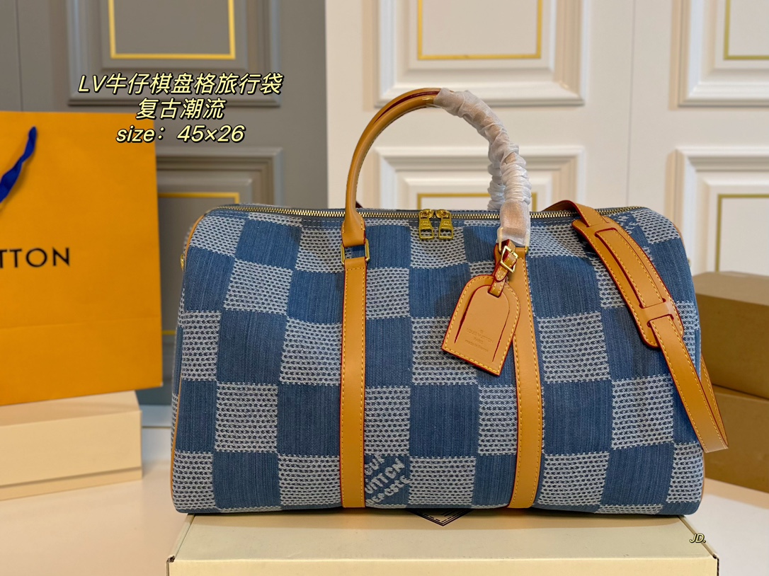 Louis Vuitton Sacs De Voyage Bleu Denim bleu Série d’été Vintage