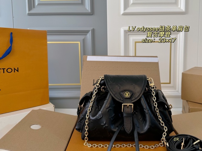 Louis Vuitton Embossed Odyssee Chain Shoulder Bag, Black Leather, Adjustable Strap