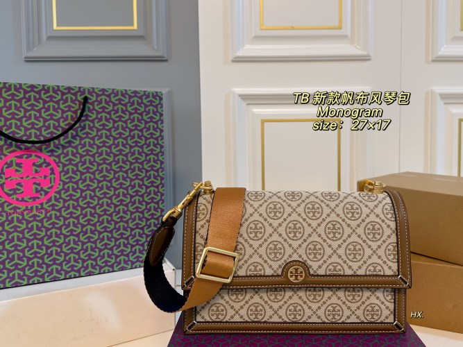 Tory Burch Canvas Monogram Accordion Crossbody Bag | Multi-Compartment Design 1 Tory Burch Canvas Monogram Accordion Crossbody Bag | Multi-Compartment Design