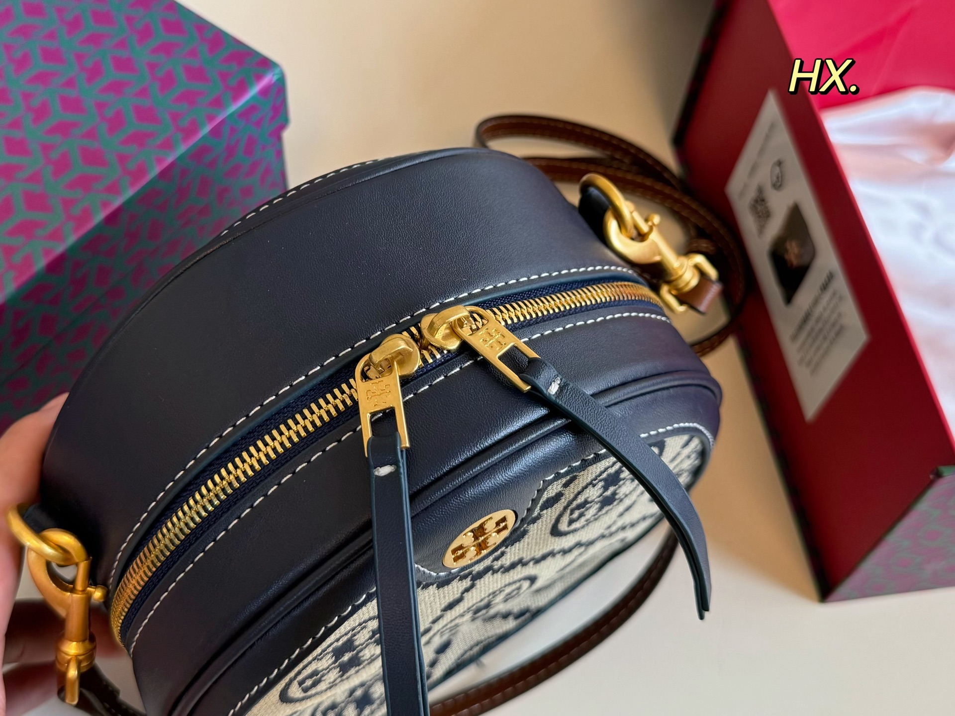 Tory Burch Round Crossbody Bag, Jacquard, Leather Trim, Adjustable Strap 5 i1751085664745 2194 0 2