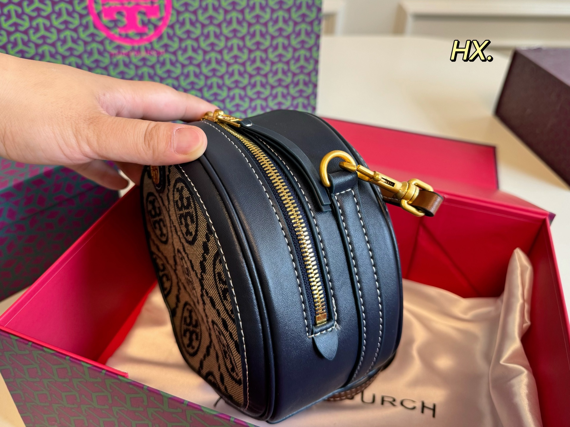 Tory Burch Round Crossbody Bag, Jacquard, Leather Trim, Adjustable Strap 8 i1751085664774 4787 0 5