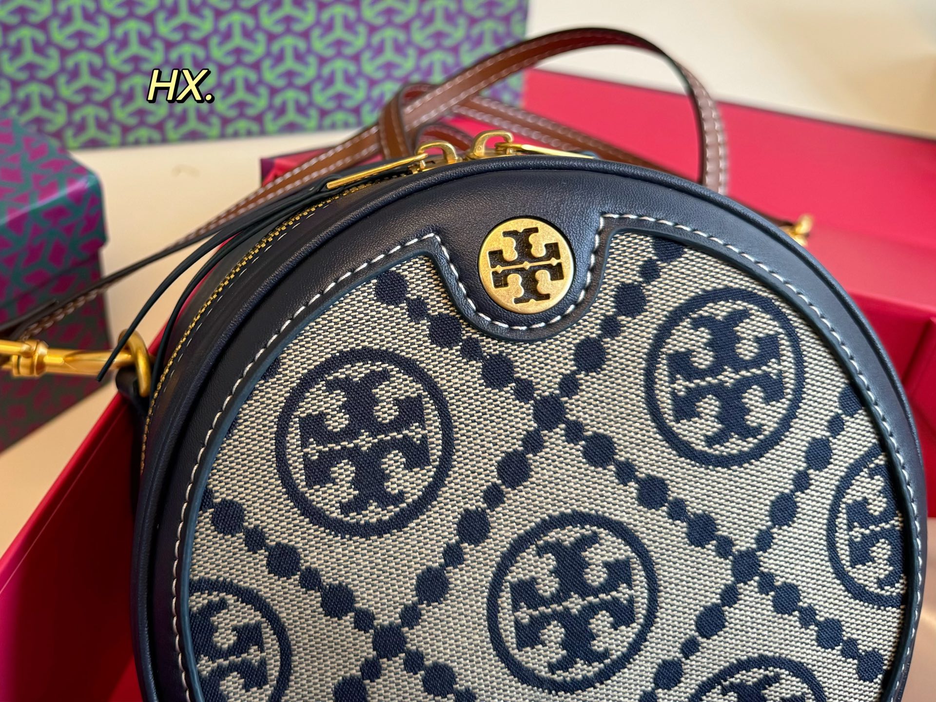Tory Burch Round Crossbody Bag, Jacquard, Leather Trim, Adjustable Strap 9 i1751085667391 8676 0 6