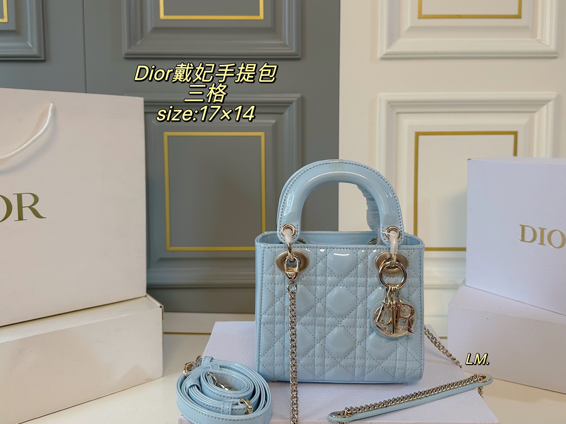 P195 三格（折叠盒）升级款

size：17×14
Lady Dior 迪奥戴妃漆皮手提包💕
以藤格纹缉面线打造醒目的绗缝细节，
时髦典雅的设计经久不衰！
斜挎帅气大方，手提精致优雅！
自带氛围感，时尚百搭yyds🖤