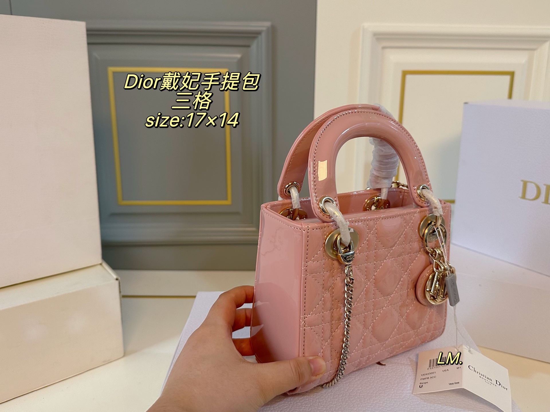 P195 三格（折叠盒）升级款

size：17×14
Lady Dior 迪奥戴妃漆皮手提包💕
以藤格纹缉面线打造醒目的绗缝细节，
时髦典雅的设计经久不衰！
斜挎帅气大方，手提精致优雅！
自带氛围感，时尚百搭yyds🖤